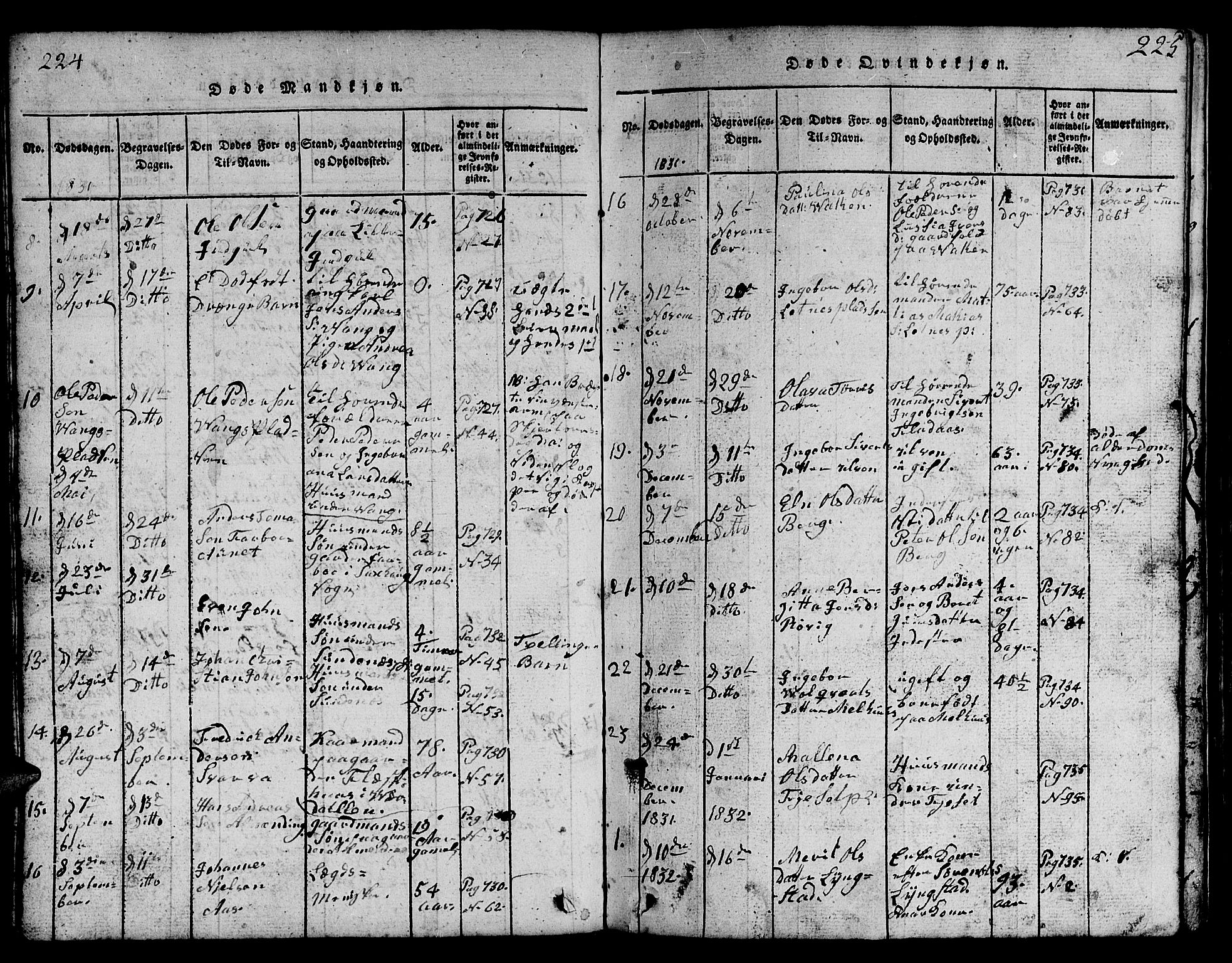 Ministerialprotokoller, klokkerbøker og fødselsregistre - Nord-Trøndelag, SAT/A-1458/730/L0298: Parish register (copy) no. 730C01, 1816-1849, p. 224-225