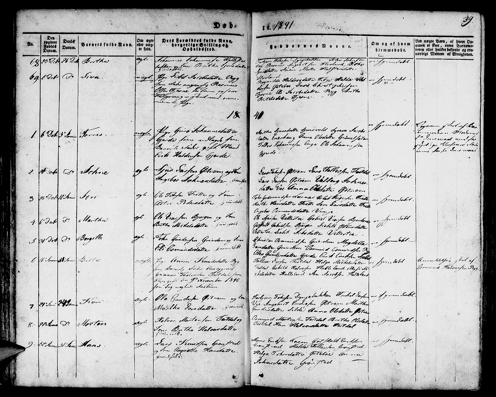 Etne sokneprestembete, AV/SAB-A-75001/H/Haa: Parish register (official) no. A 7, 1831-1847, p. 39