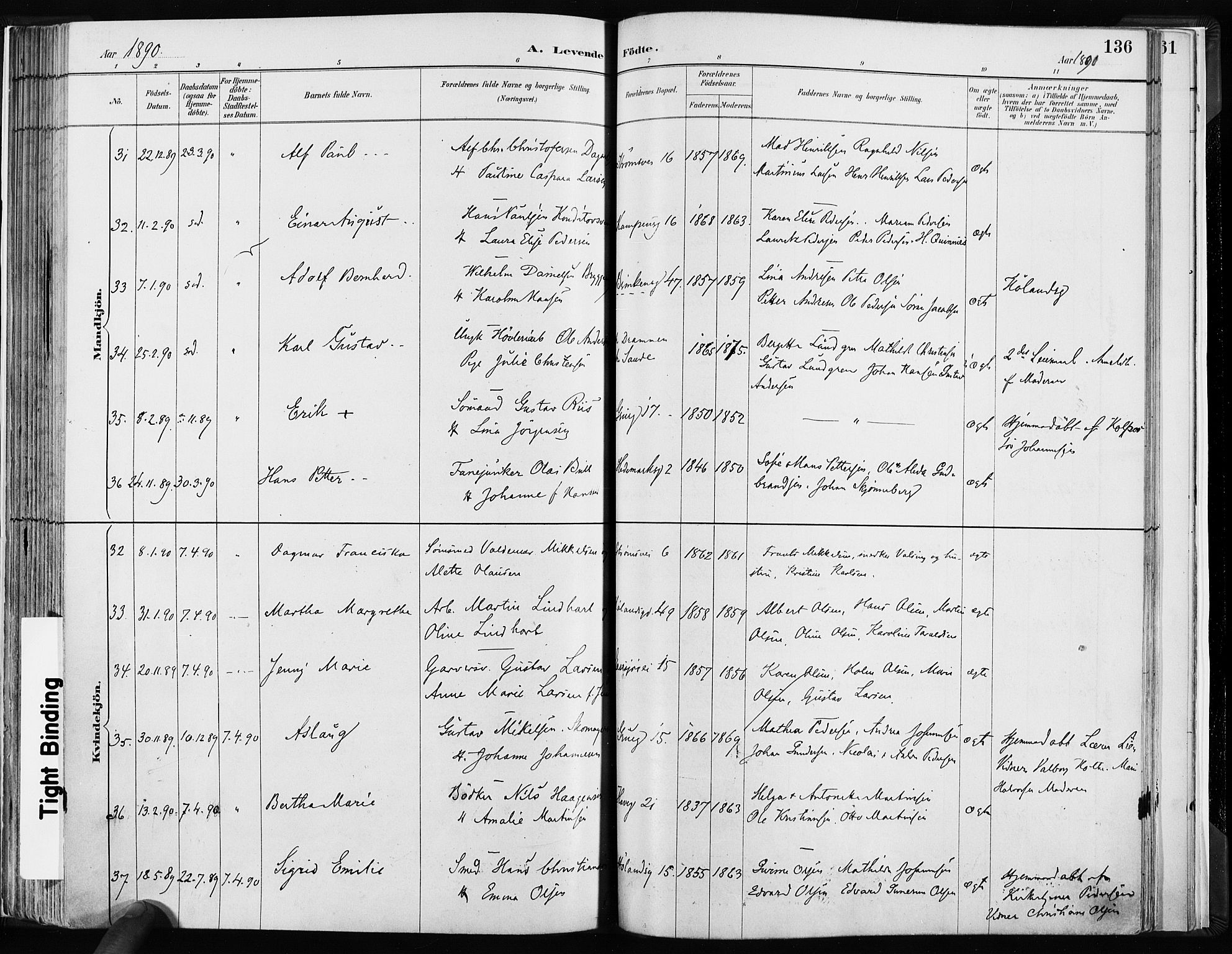 Kampen prestekontor Kirkebøker, AV/SAO-A-10853/F/Fa/L0003: Parish register (official) no. I 3, 1886-1892, p. 136