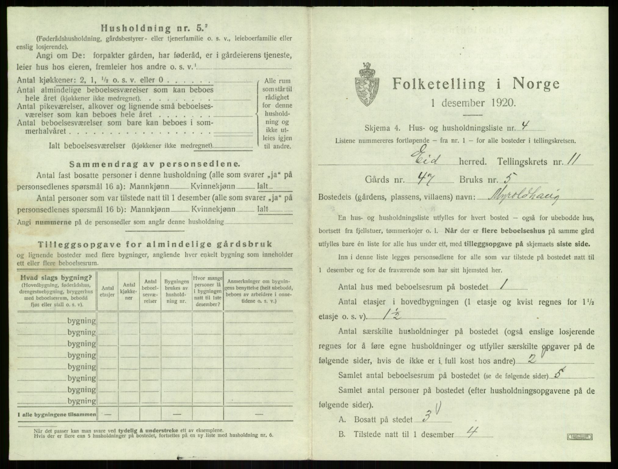 SAB, 1920 census for Eid, 1920, p. 843