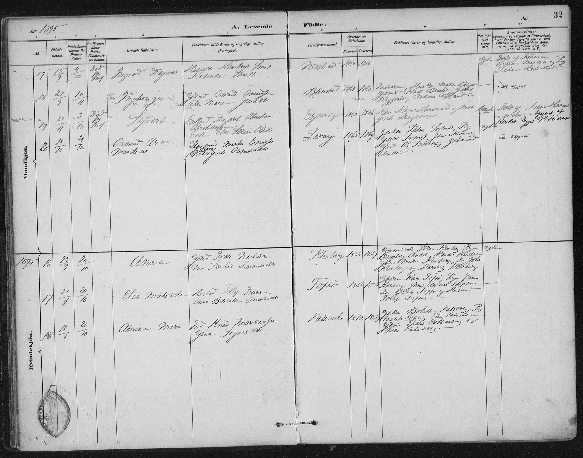 Nedstrand sokneprestkontor, AV/SAST-A-101841/01/IV: Parish register (official) no. A 12, 1887-1915, p. 32