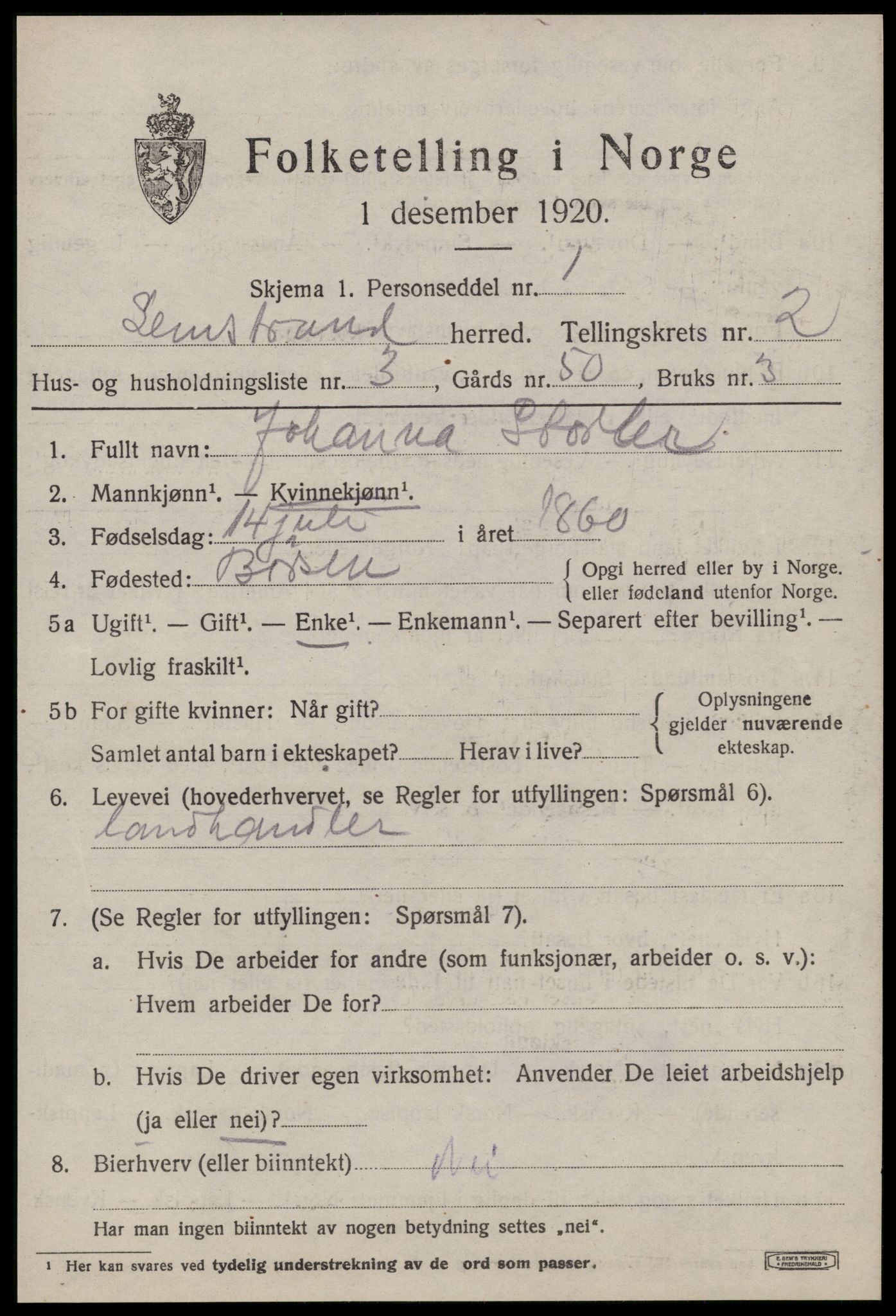 SAT, 1920 census for Leinstrand, 1920, p. 1567