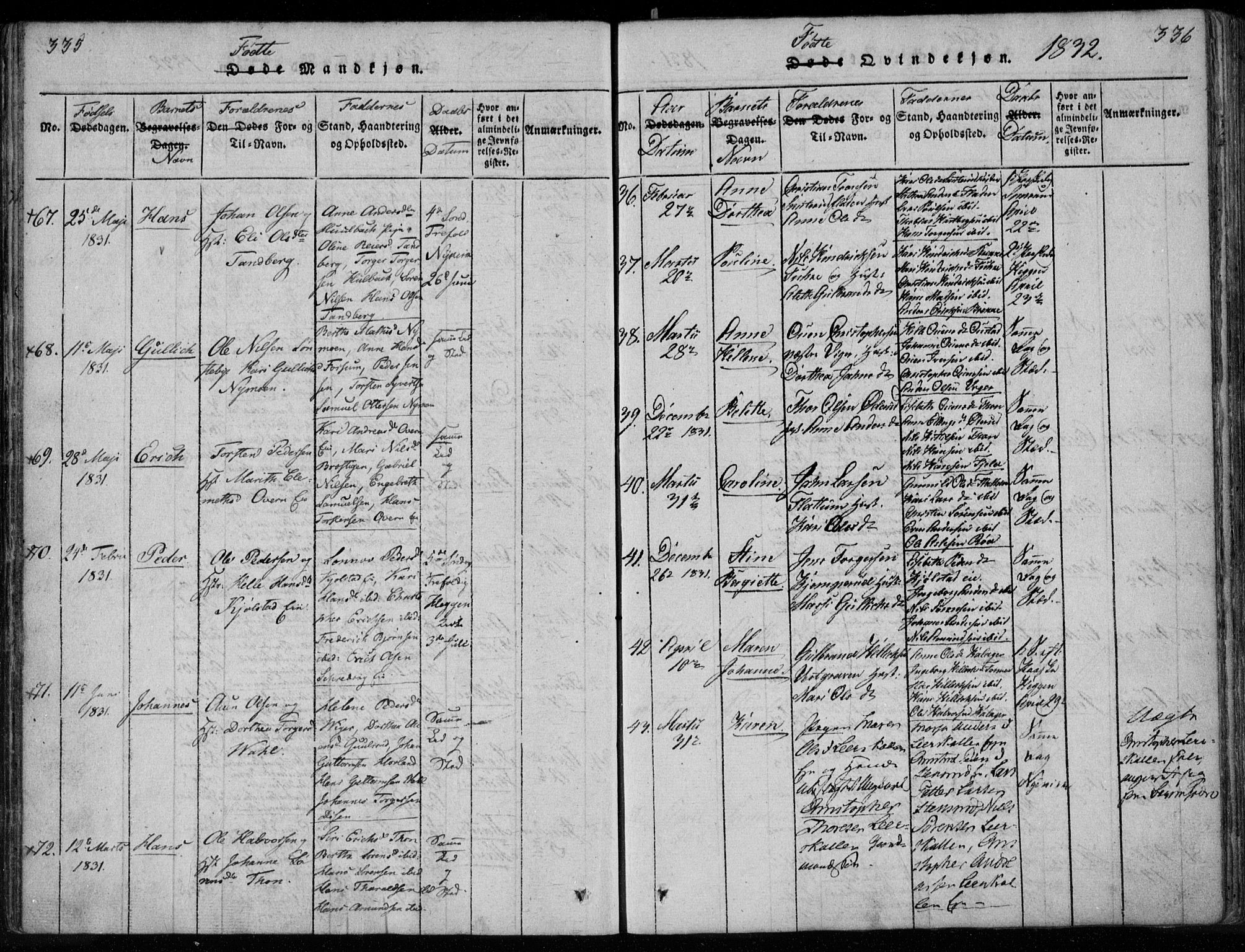 Modum kirkebøker, SAKO/A-234/F/Fa/L0005: Parish register (official) no. 5, 1824-1841, p. 335-336