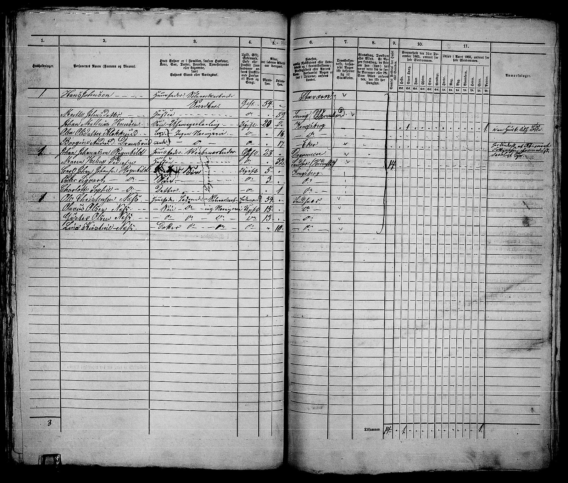 RA, 1865 census for Kongsberg/Kongsberg, 1865, p. 373