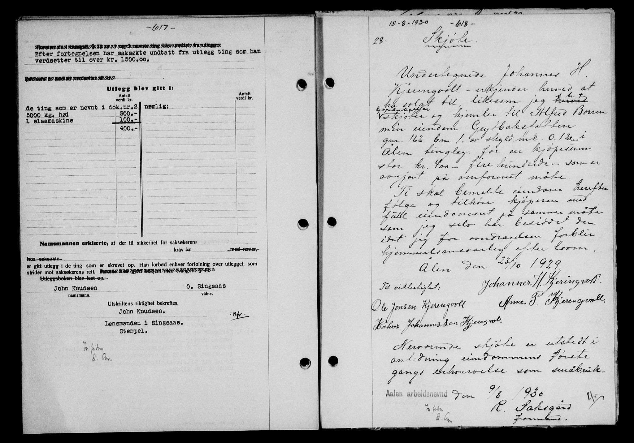 Gauldal sorenskriveri, SAT/A-0014/1/2/2C/L0039: Mortgage book no. 40, 1930-1930, Deed date: 15.08.1930