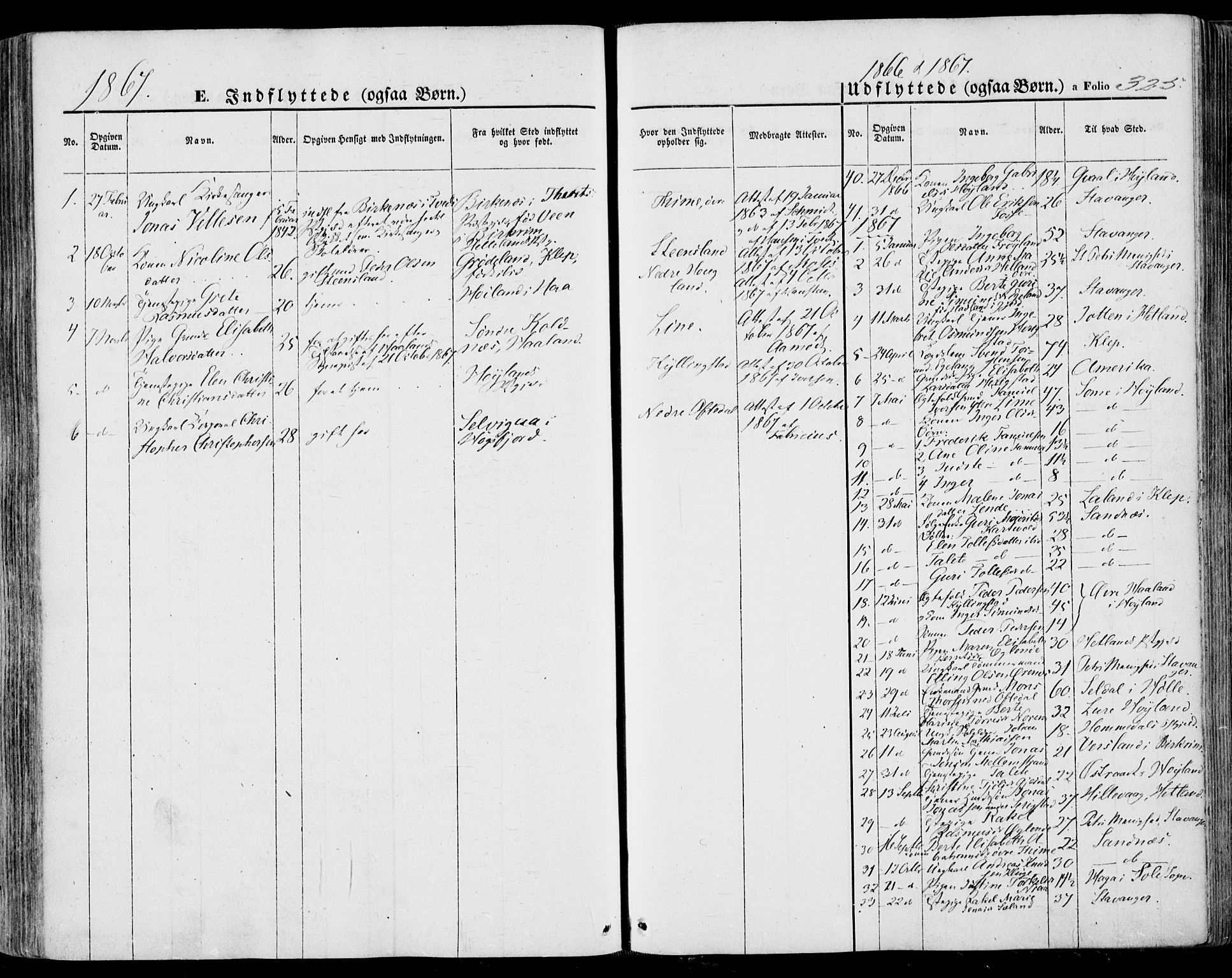 Lye sokneprestkontor, SAST/A-101794/001/30BA/L0007: Parish register (official) no. A 6, 1856-1871, p. 325