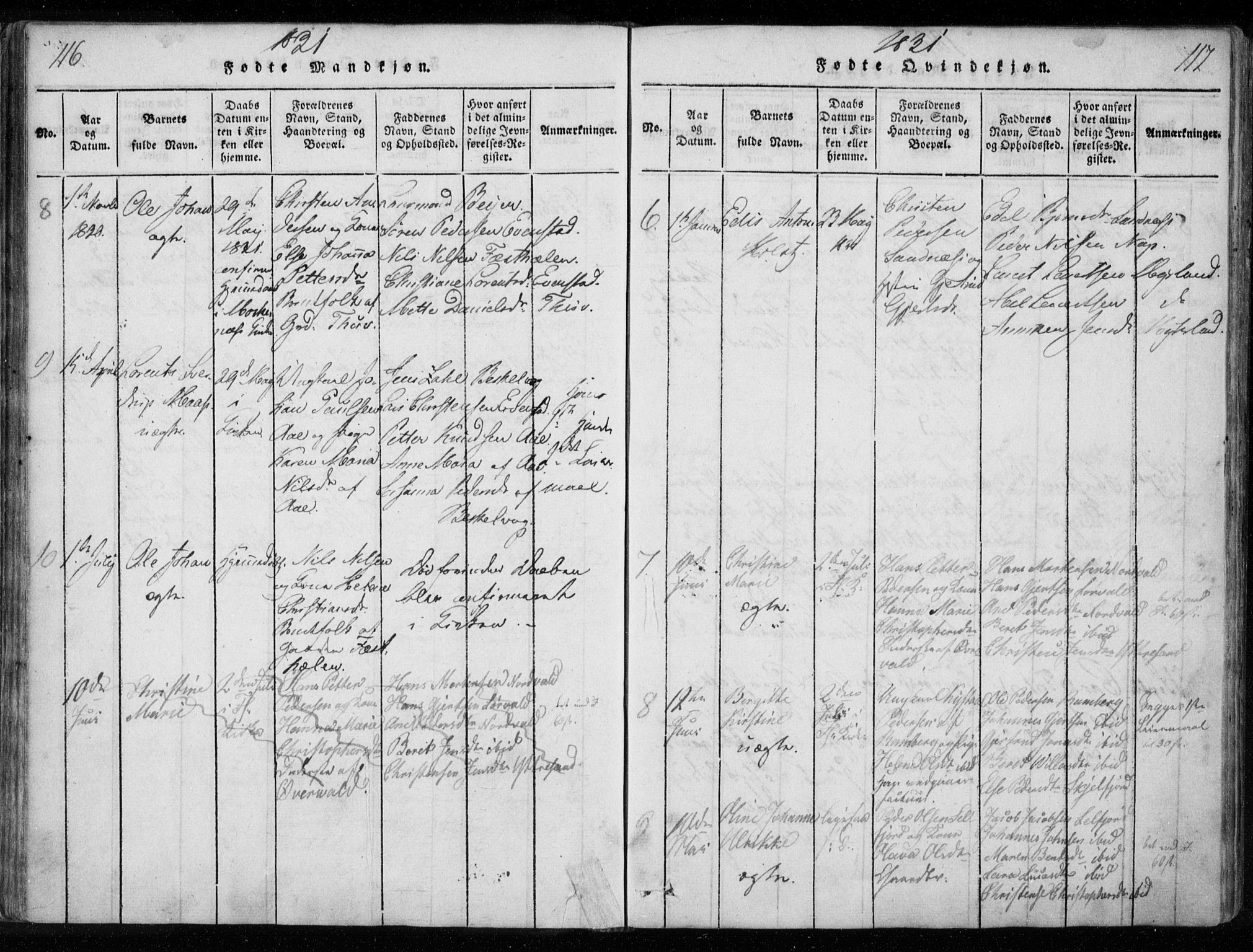 Ministerialprotokoller, klokkerbøker og fødselsregistre - Nordland, AV/SAT-A-1459/885/L1201: Parish register (official) no. 885A02, 1820-1837, p. 116-117