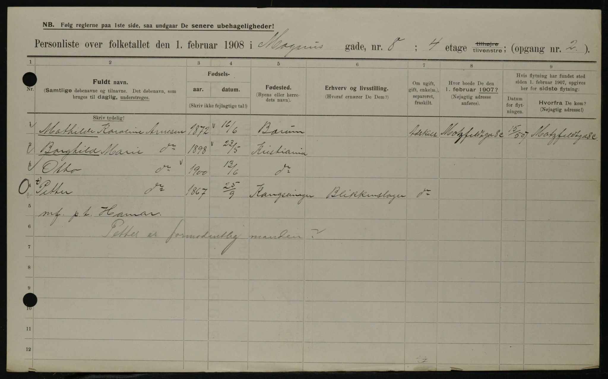 OBA, Municipal Census 1908 for Kristiania, 1908, p. 53333