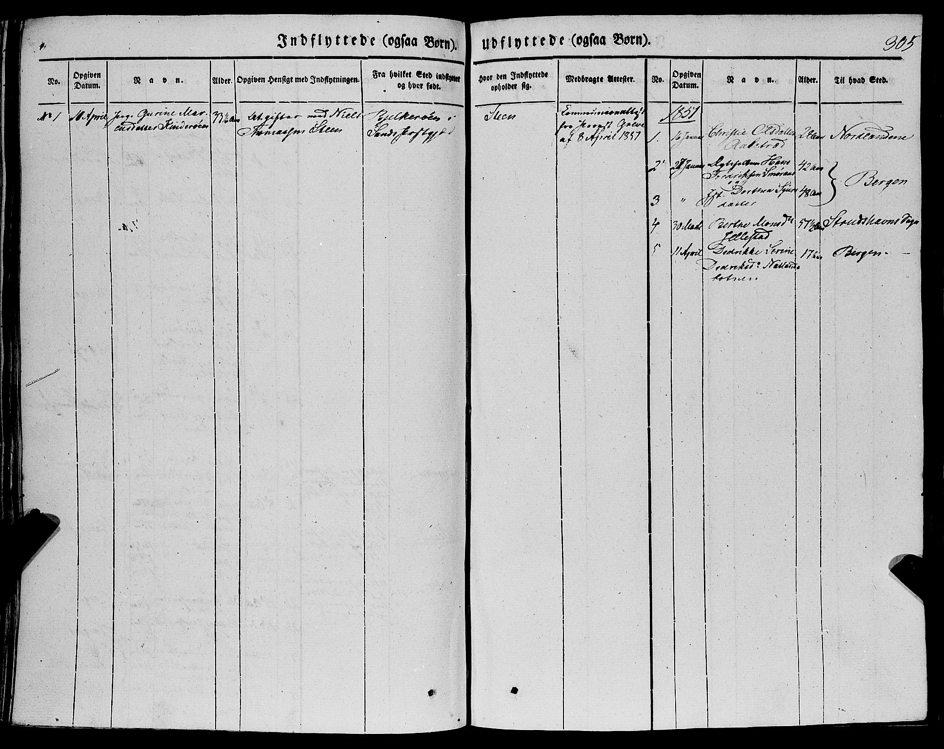 Fana Sokneprestembete, SAB/A-75101/H/Haa/Haaa/L0008: Parish register (official) no. A 8, 1829-1851, p. 305