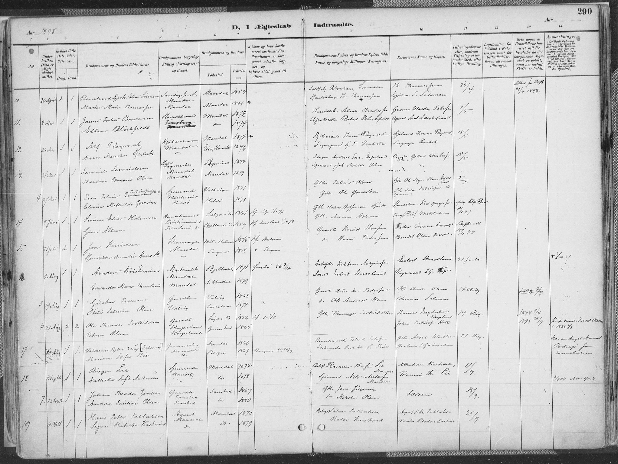 Mandal sokneprestkontor, SAK/1111-0030/F/Fa/Faa/L0018: Parish register (official) no. A 18, 1890-1905, p. 290