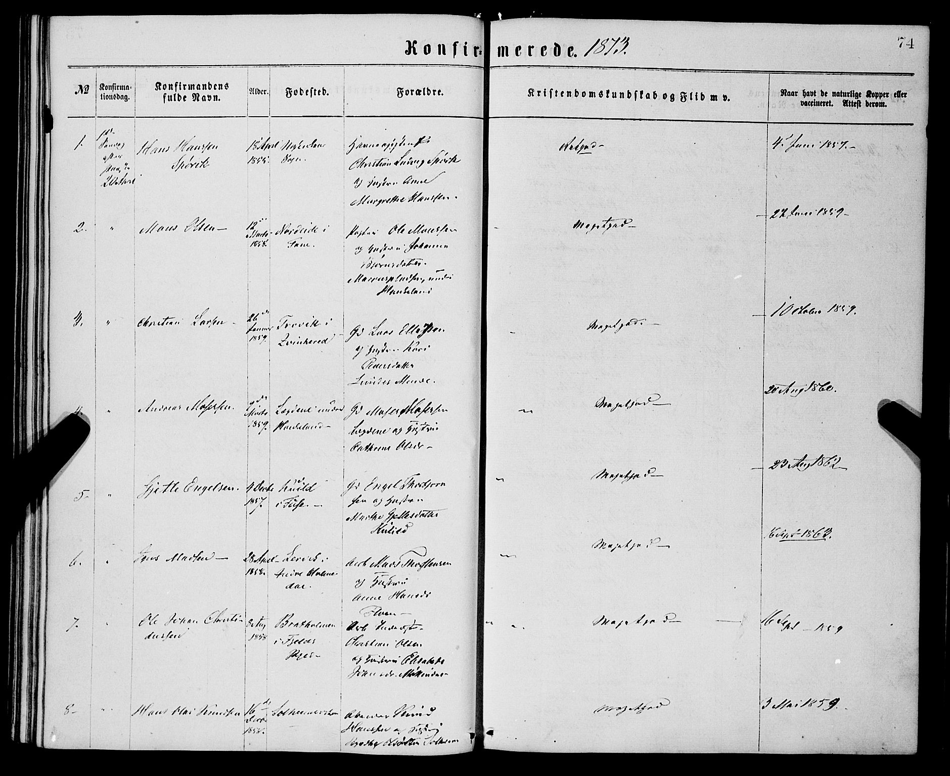 St. Jørgens hospital og Årstad sokneprestembete, SAB/A-99934: Parish register (official) no. A 8, 1864-1886, p. 74