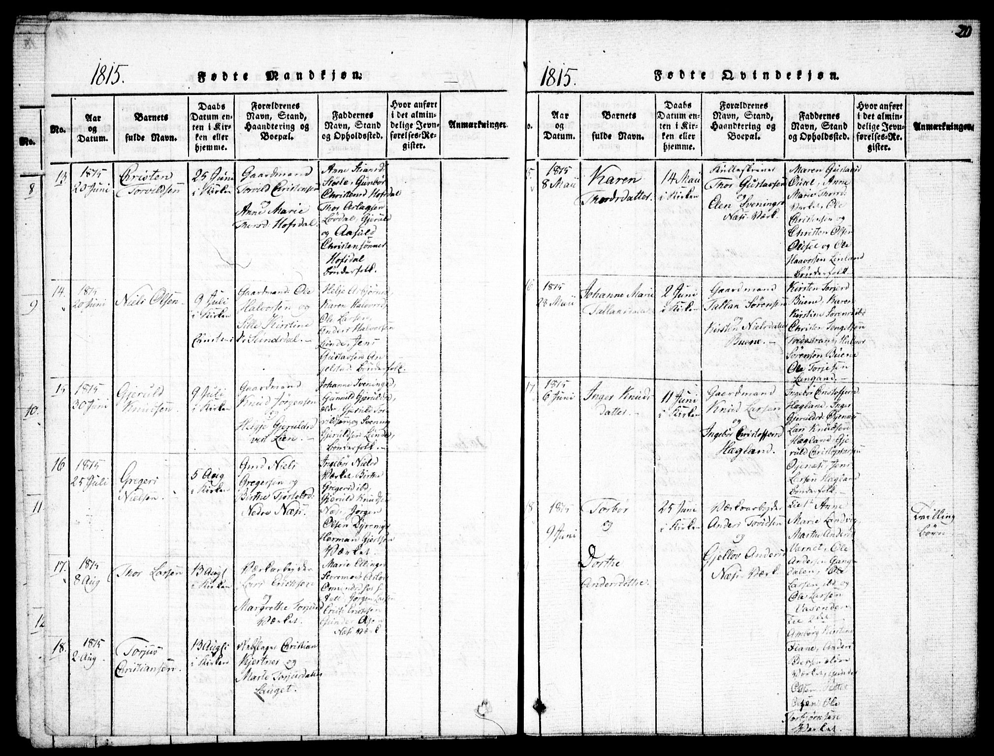 Holt sokneprestkontor, AV/SAK-1111-0021/F/Fa/L0005: Parish register (official) no. A 5, 1813-1821, p. 20