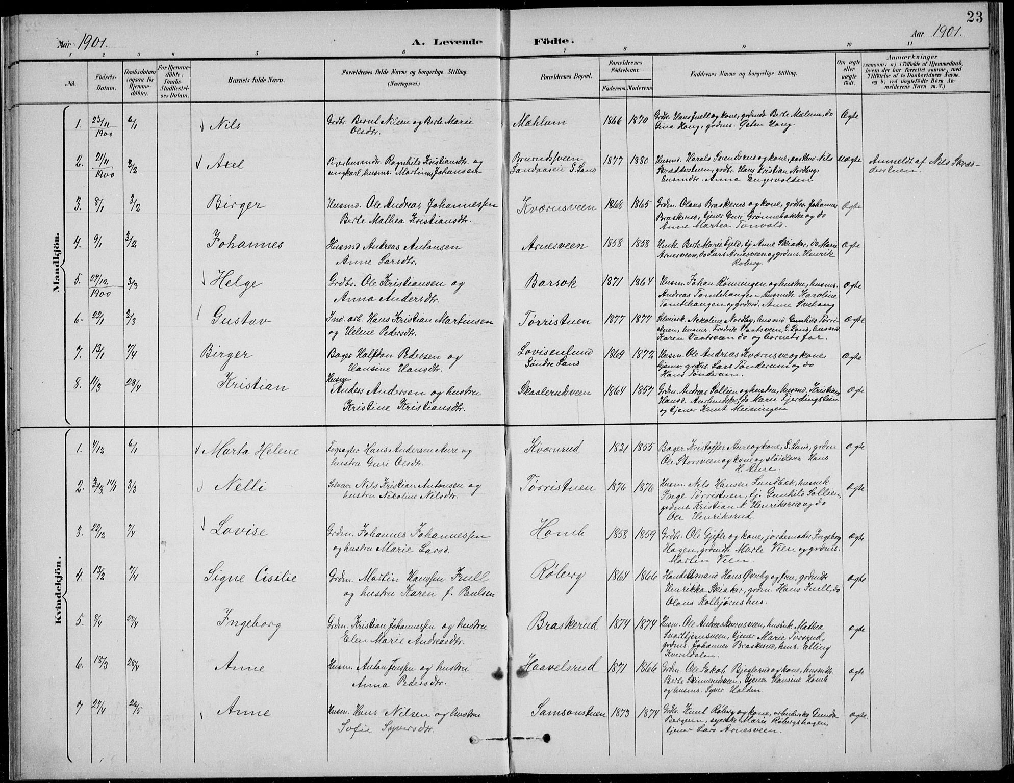 Nordre Land prestekontor, SAH/PREST-124/H/Ha/Hab/L0014: Parish register (copy) no. 14, 1891-1907, p. 23