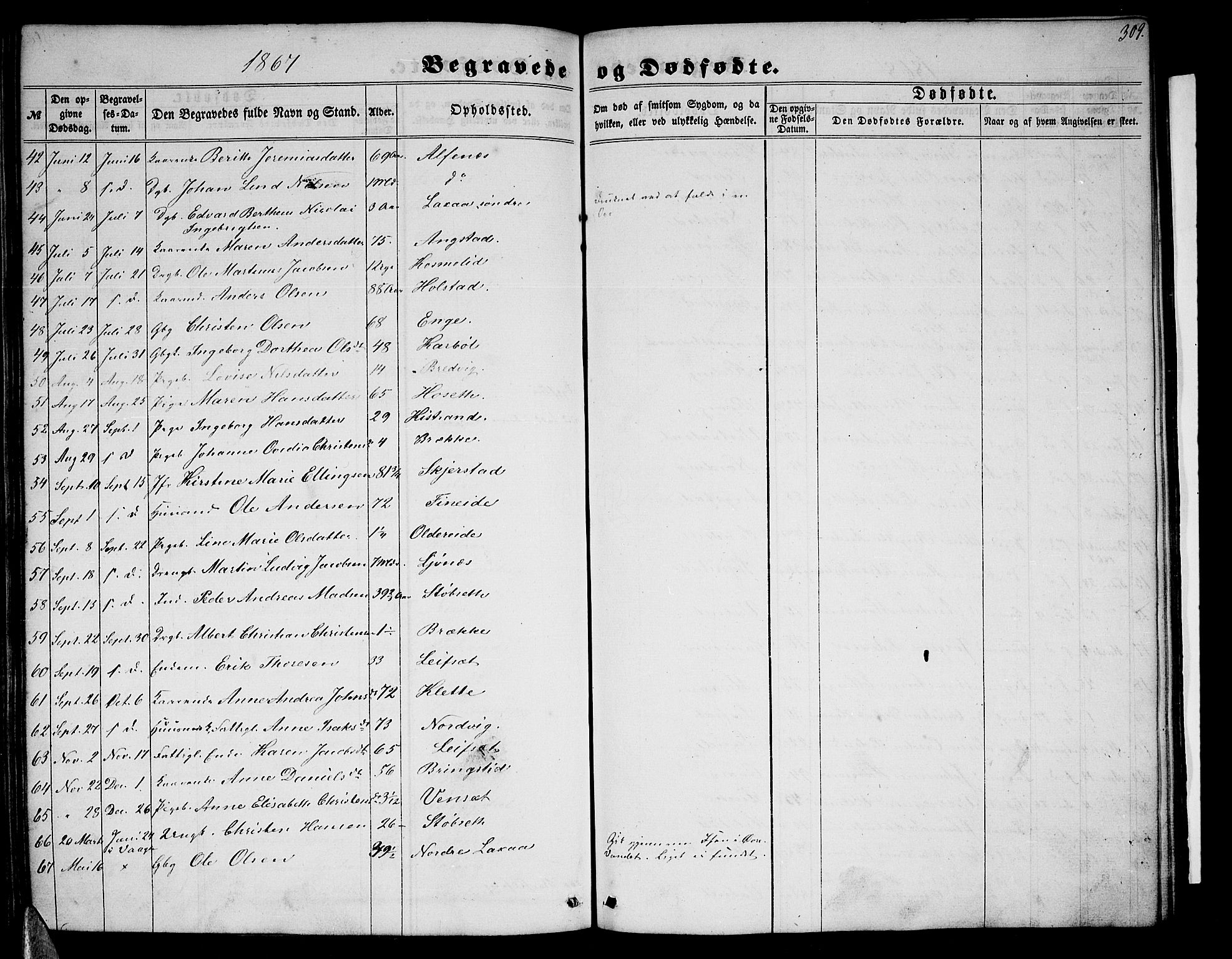 Ministerialprotokoller, klokkerbøker og fødselsregistre - Nordland, AV/SAT-A-1459/852/L0753: Parish register (copy) no. 852C04, 1856-1877, p. 309