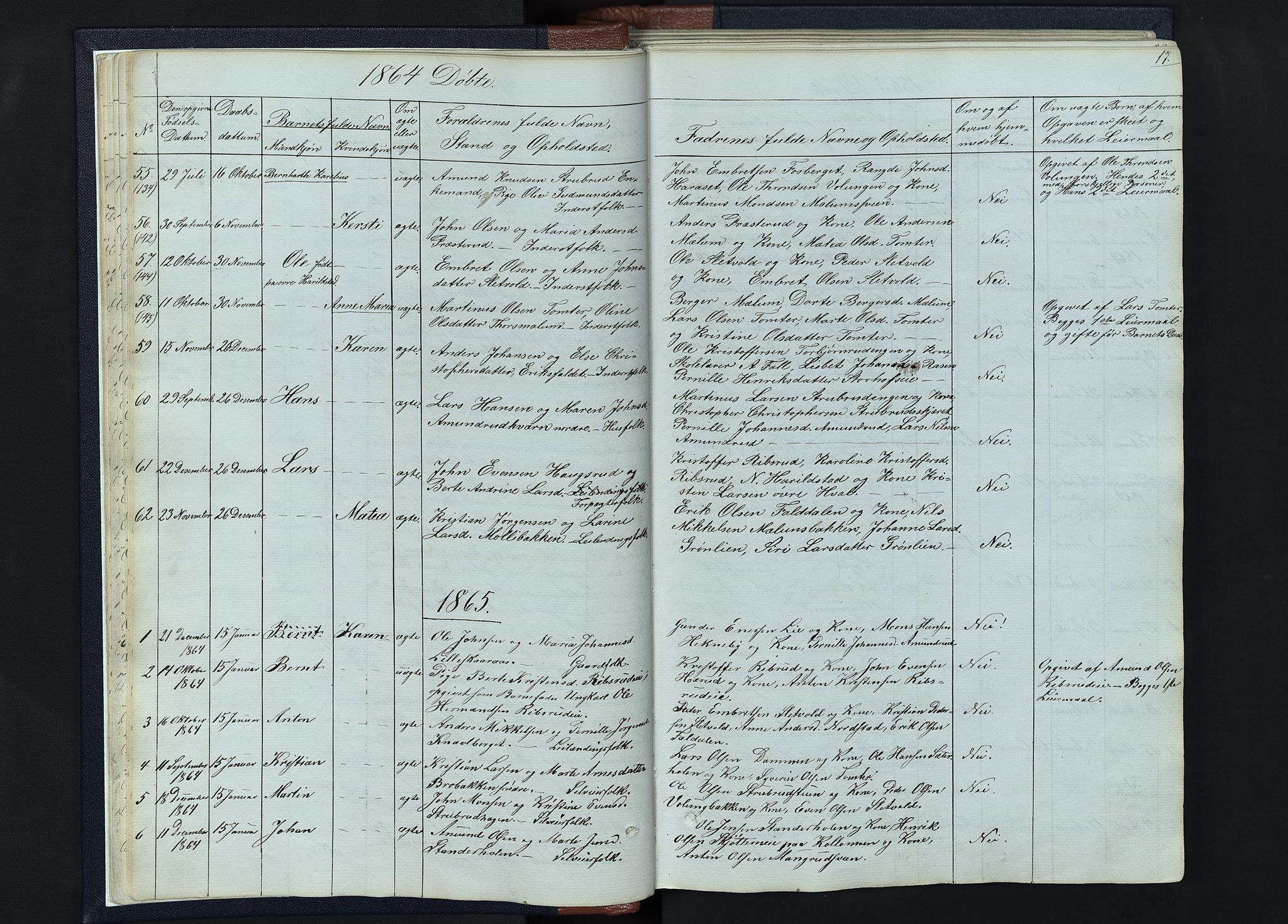 Romedal prestekontor, SAH/PREST-004/L/L0010: Parish register (copy) no. 10, 1860-1895, p. 17