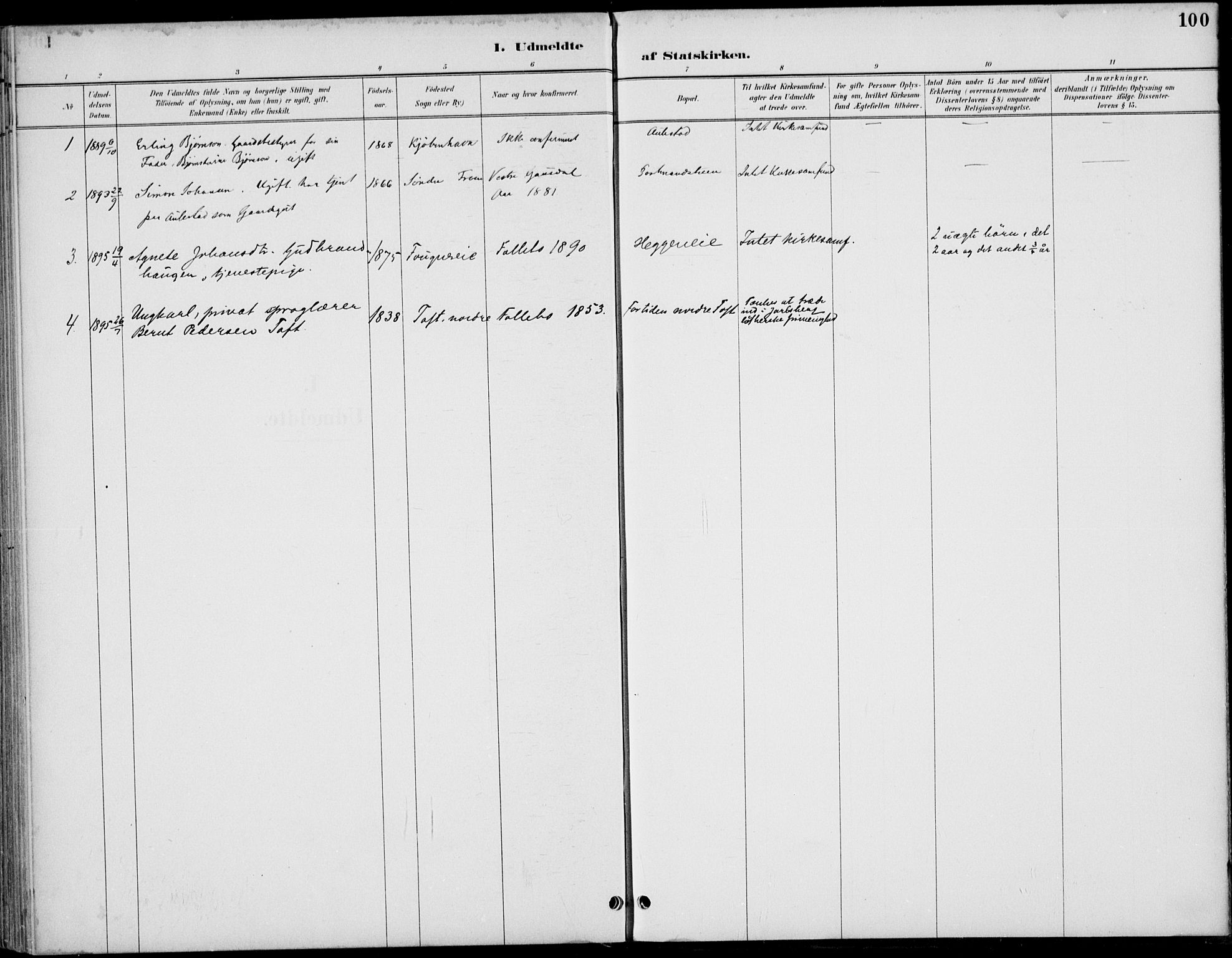 Østre Gausdal prestekontor, AV/SAH-PREST-092/H/Ha/Haa/L0003: Parish register (official) no. 3, 1887-1901, p. 100