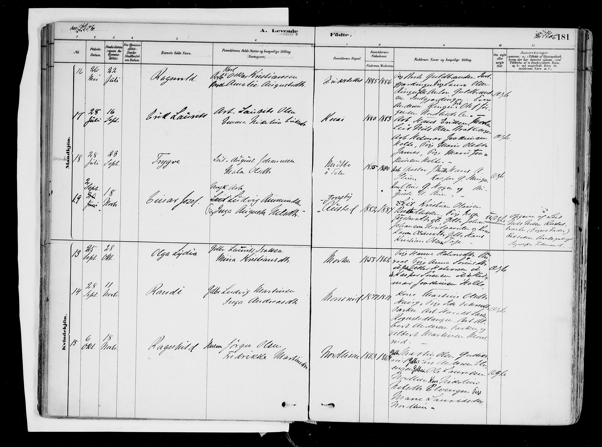 Hurdal prestekontor Kirkebøker, AV/SAO-A-10889/F/Fa/L0007: Parish register (official) no. I 7, 1878-1906, p. 181