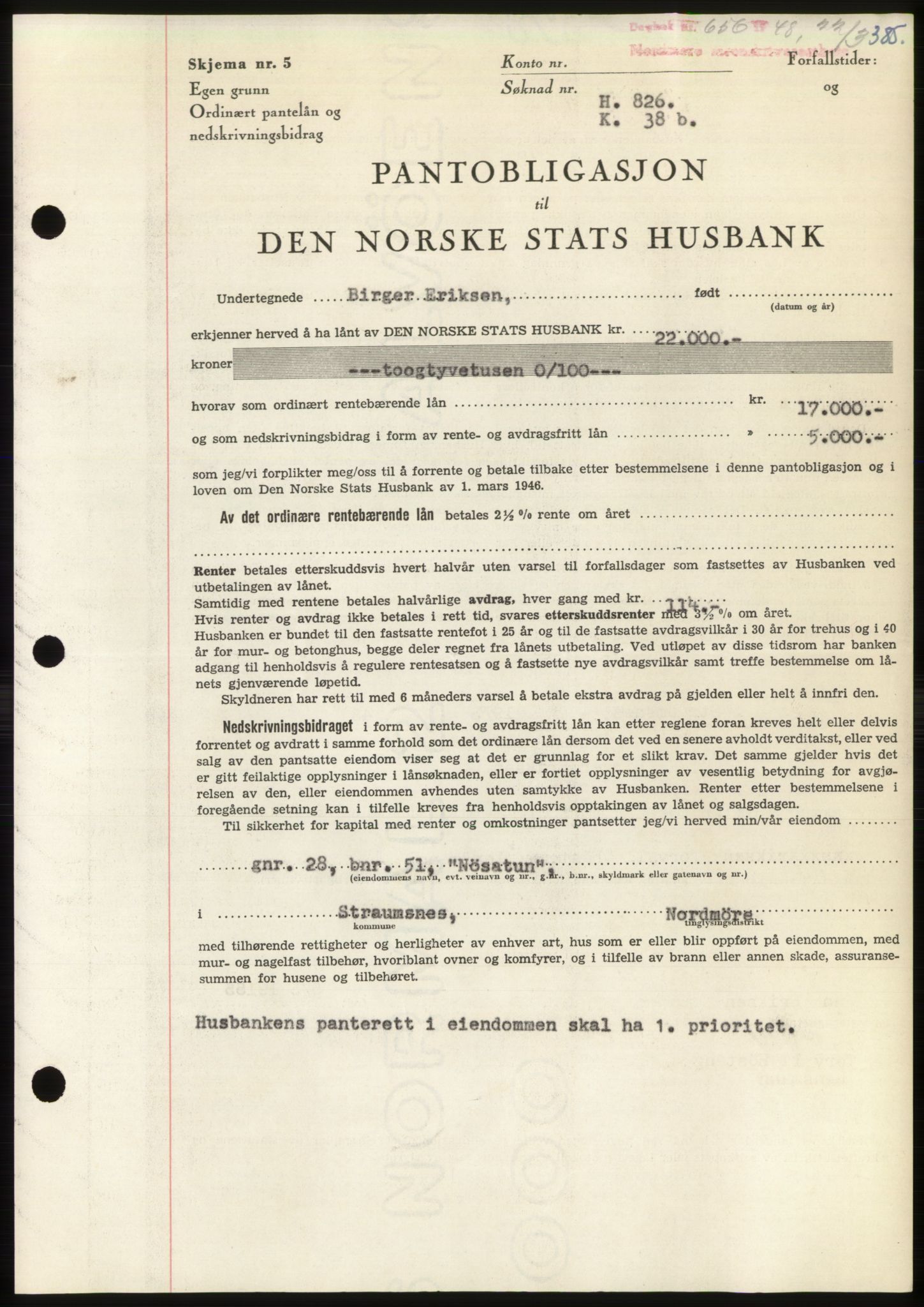 Nordmøre sorenskriveri, AV/SAT-A-4132/1/2/2Ca: Mortgage book no. B98, 1948-1948, Diary no: : 656/1948