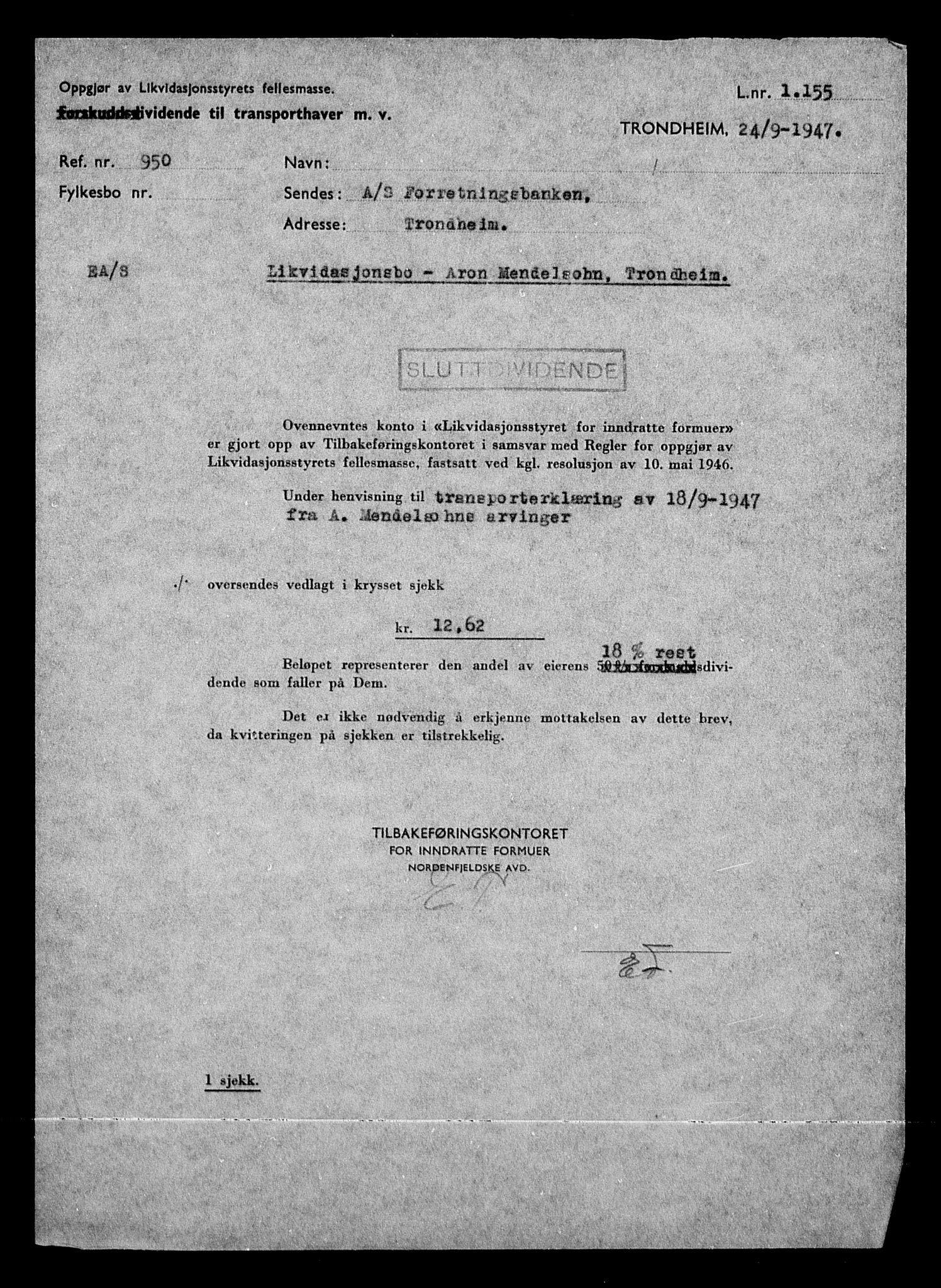 Justisdepartementet, Tilbakeføringskontoret for inndratte formuer, AV/RA-S-1564/H/Hc/Hca/L0903: --, 1945-1947, p. 586