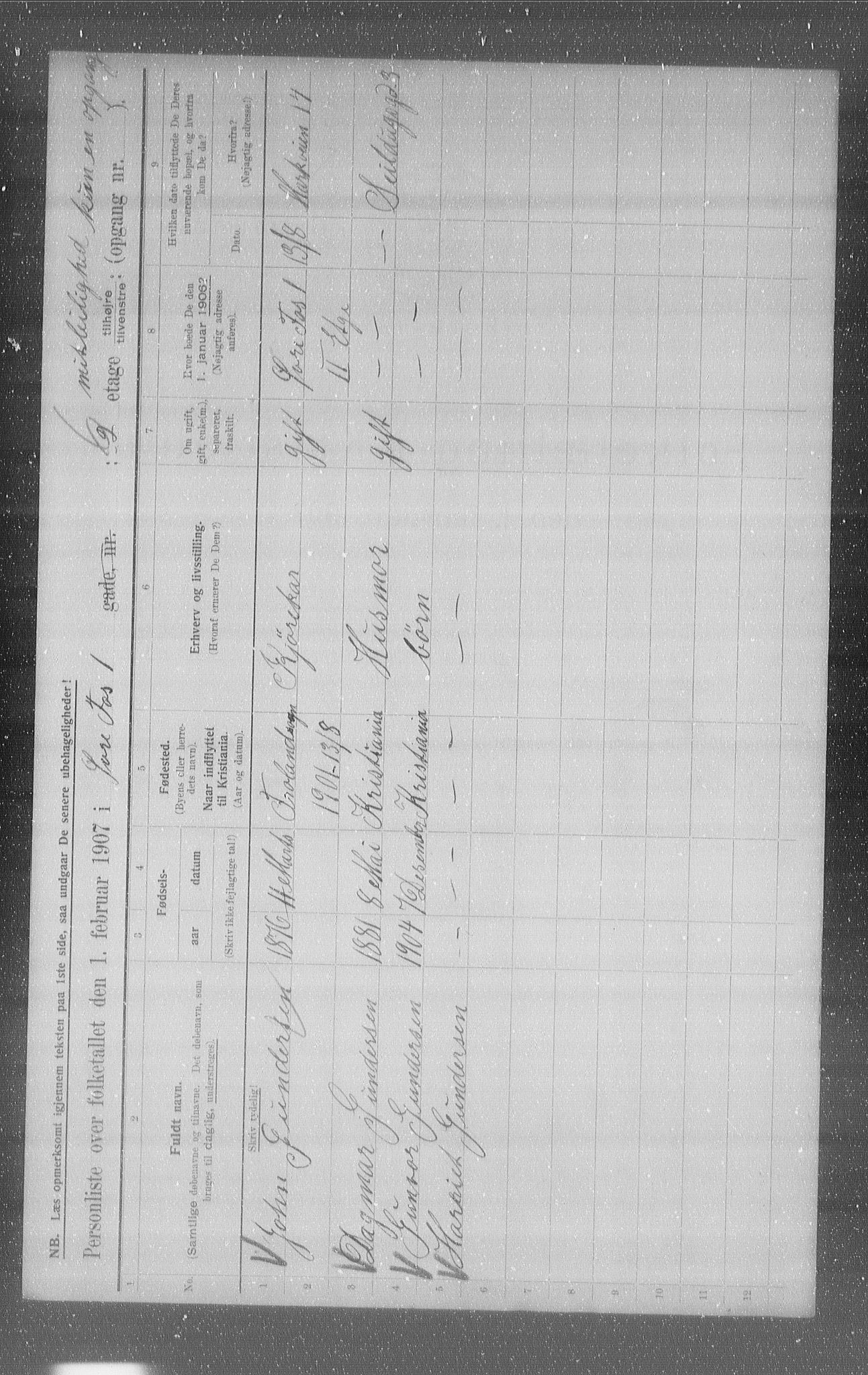 OBA, Municipal Census 1907 for Kristiania, 1907, p. 66109