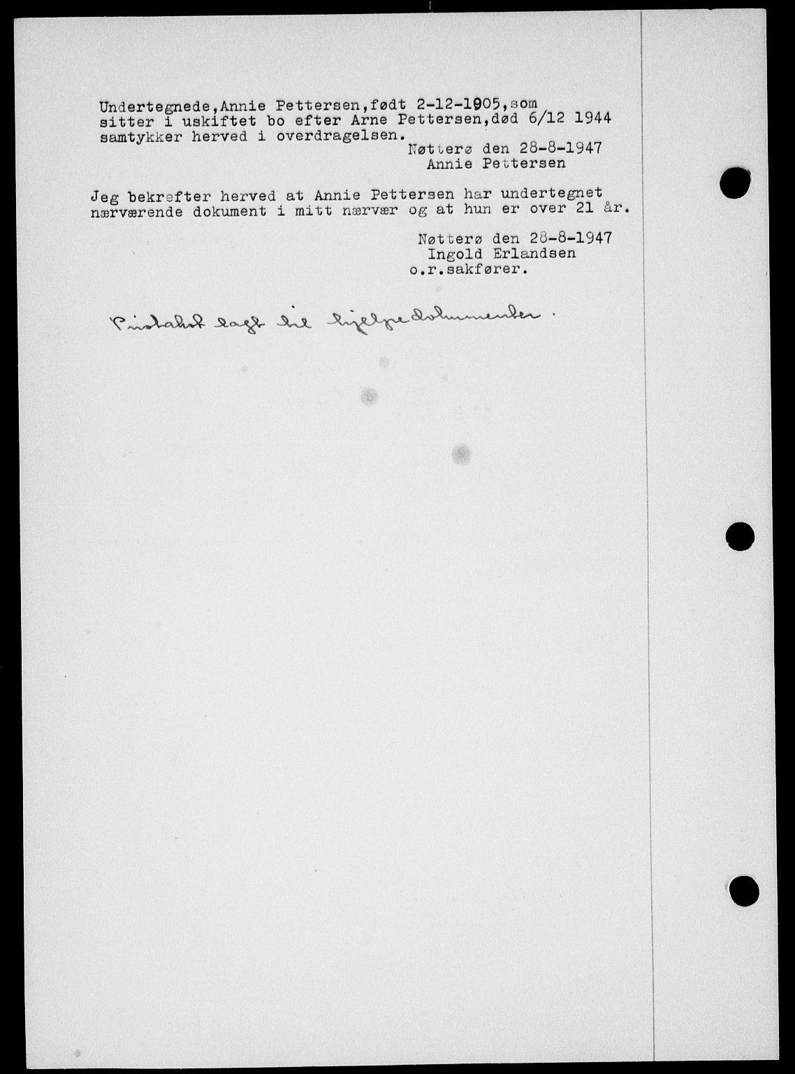 Onsøy sorenskriveri, SAO/A-10474/G/Ga/Gab/L0021: Mortgage book no. II A-21, 1947-1947, Diary no: : 2924/1947