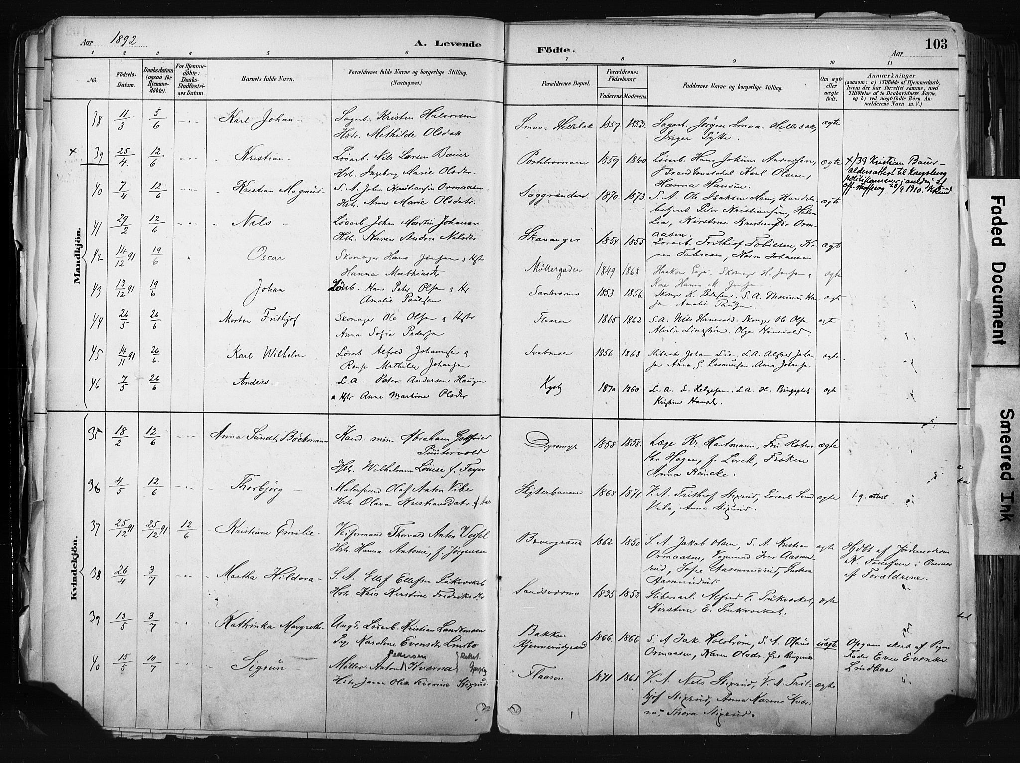 Kongsberg kirkebøker, AV/SAKO-A-22/F/Fb/L0002: Parish register (official) no. II 2, 1886-1896, p. 103