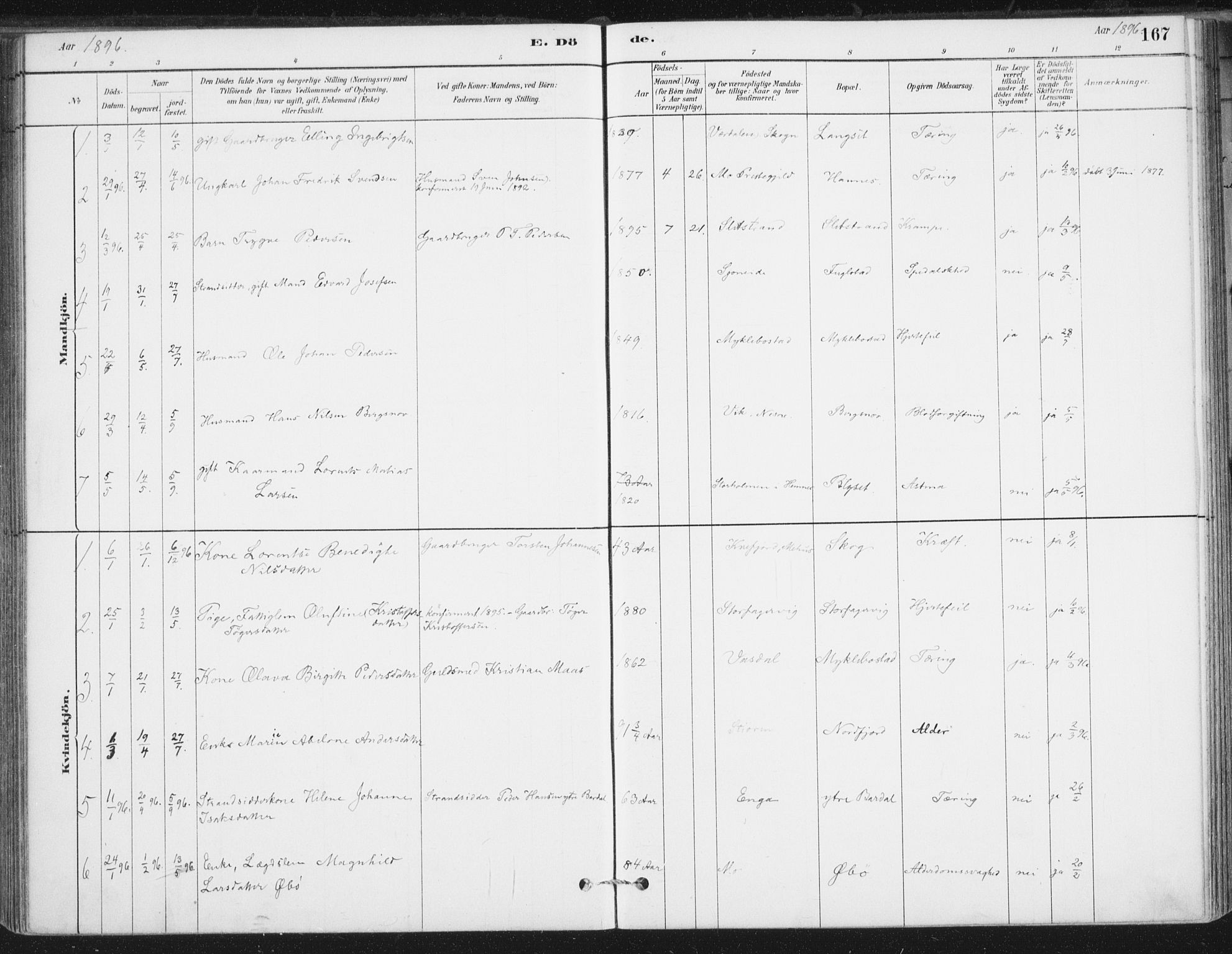 Ministerialprotokoller, klokkerbøker og fødselsregistre - Nordland, AV/SAT-A-1459/838/L0553: Parish register (official) no. 838A11, 1880-1910, p. 167