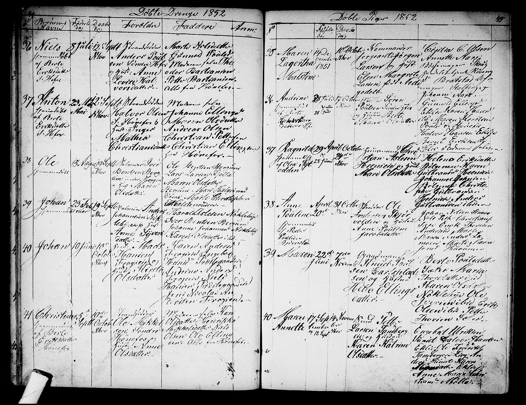 Norderhov kirkebøker, AV/SAKO-A-237/G/Ga/L0005: Parish register (copy) no. I 5, 1849-1863, p. 44-45