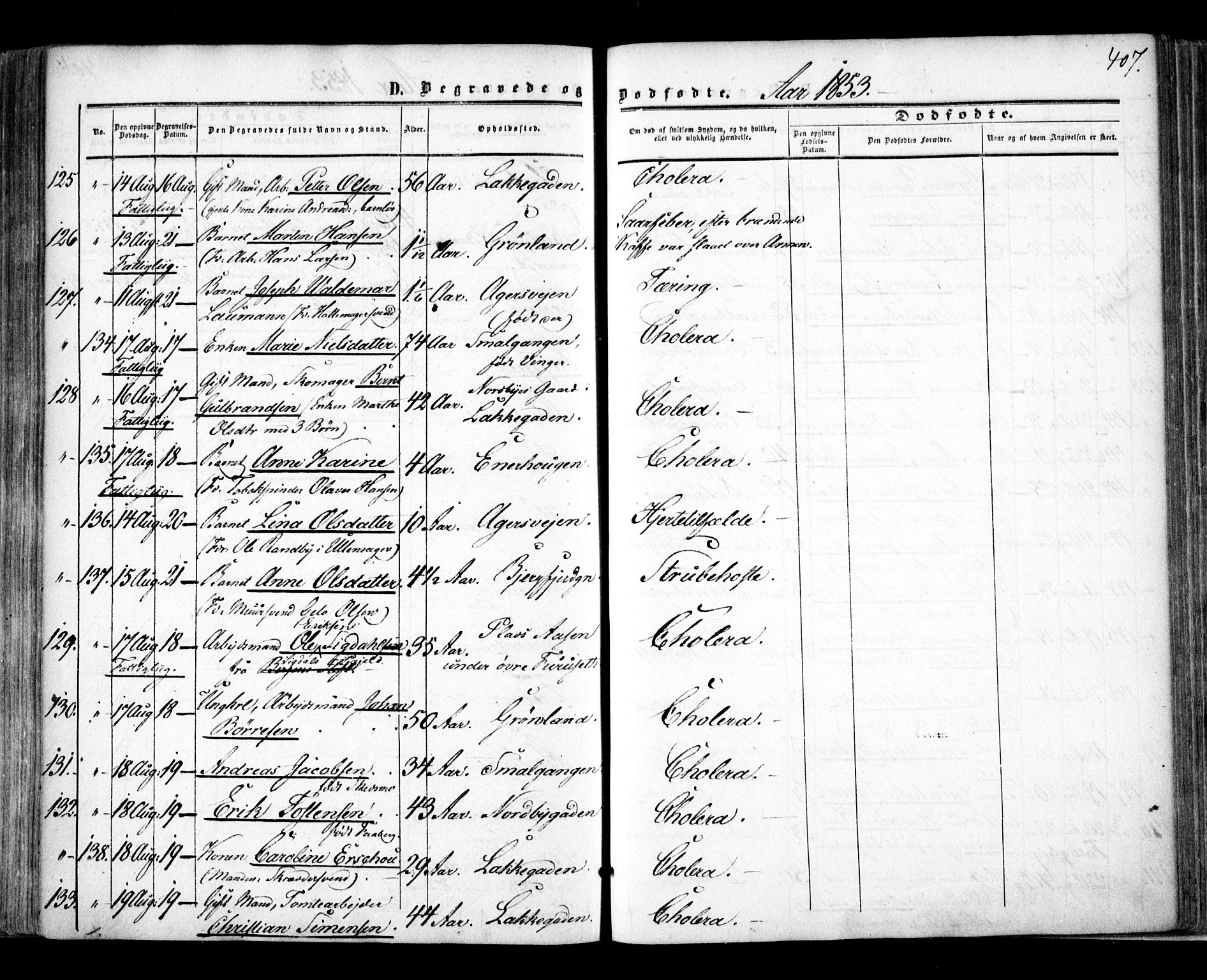 Aker prestekontor kirkebøker, SAO/A-10861/F/L0020: Parish register (official) no. 20, 1853-1857, p. 407