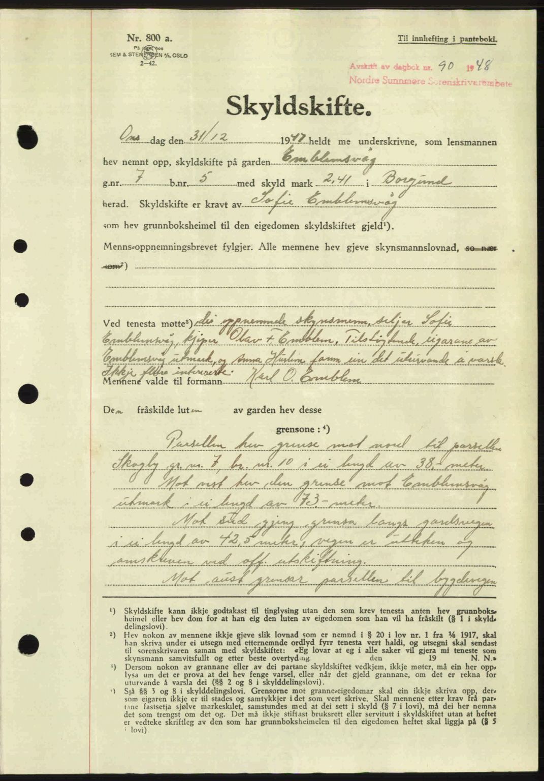 Nordre Sunnmøre sorenskriveri, AV/SAT-A-0006/1/2/2C/2Ca: Mortgage book no. A26, 1947-1948, Diary no: : 90/1948