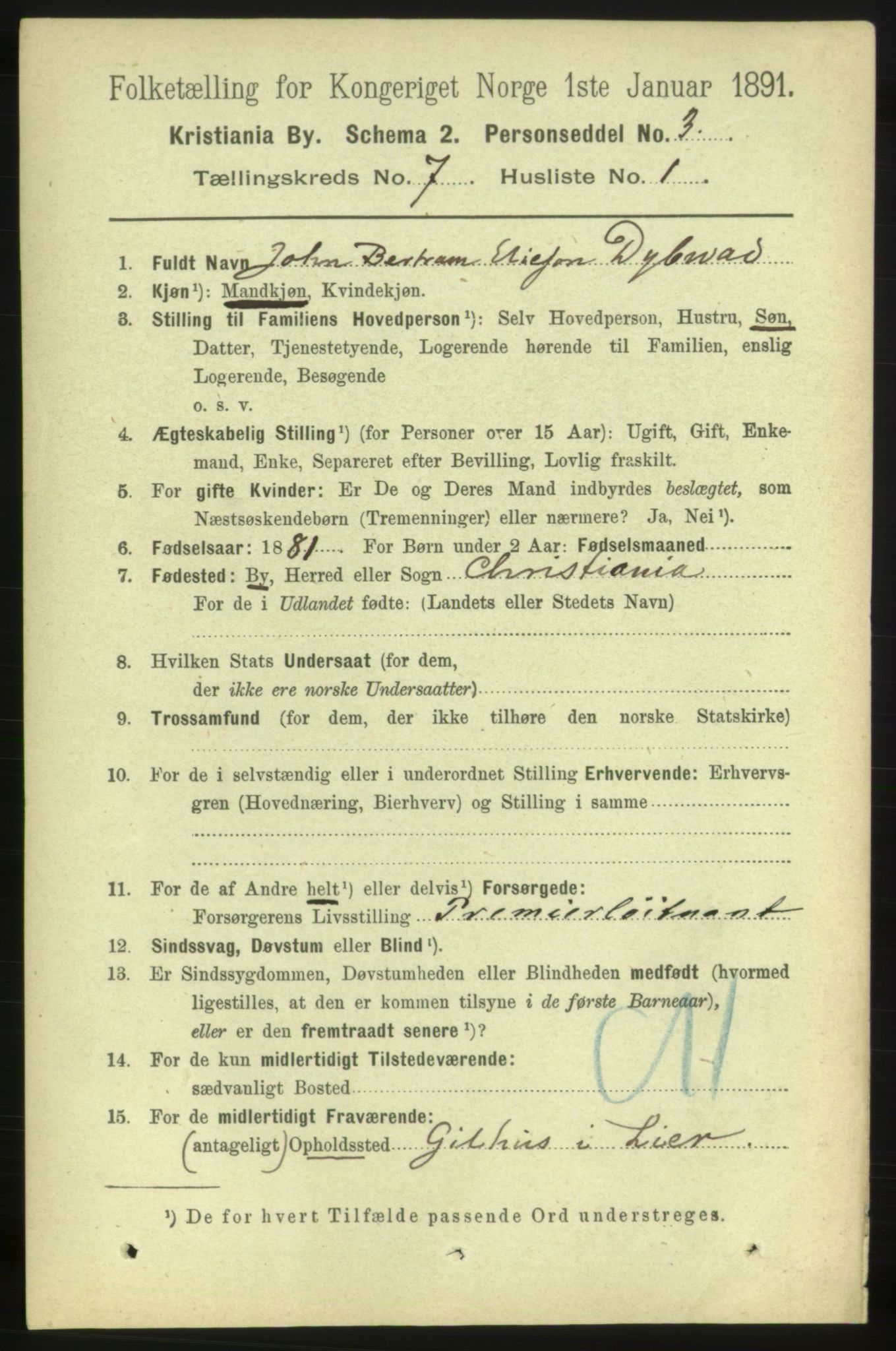 RA, 1891 census for 0301 Kristiania, 1891, p. 2768