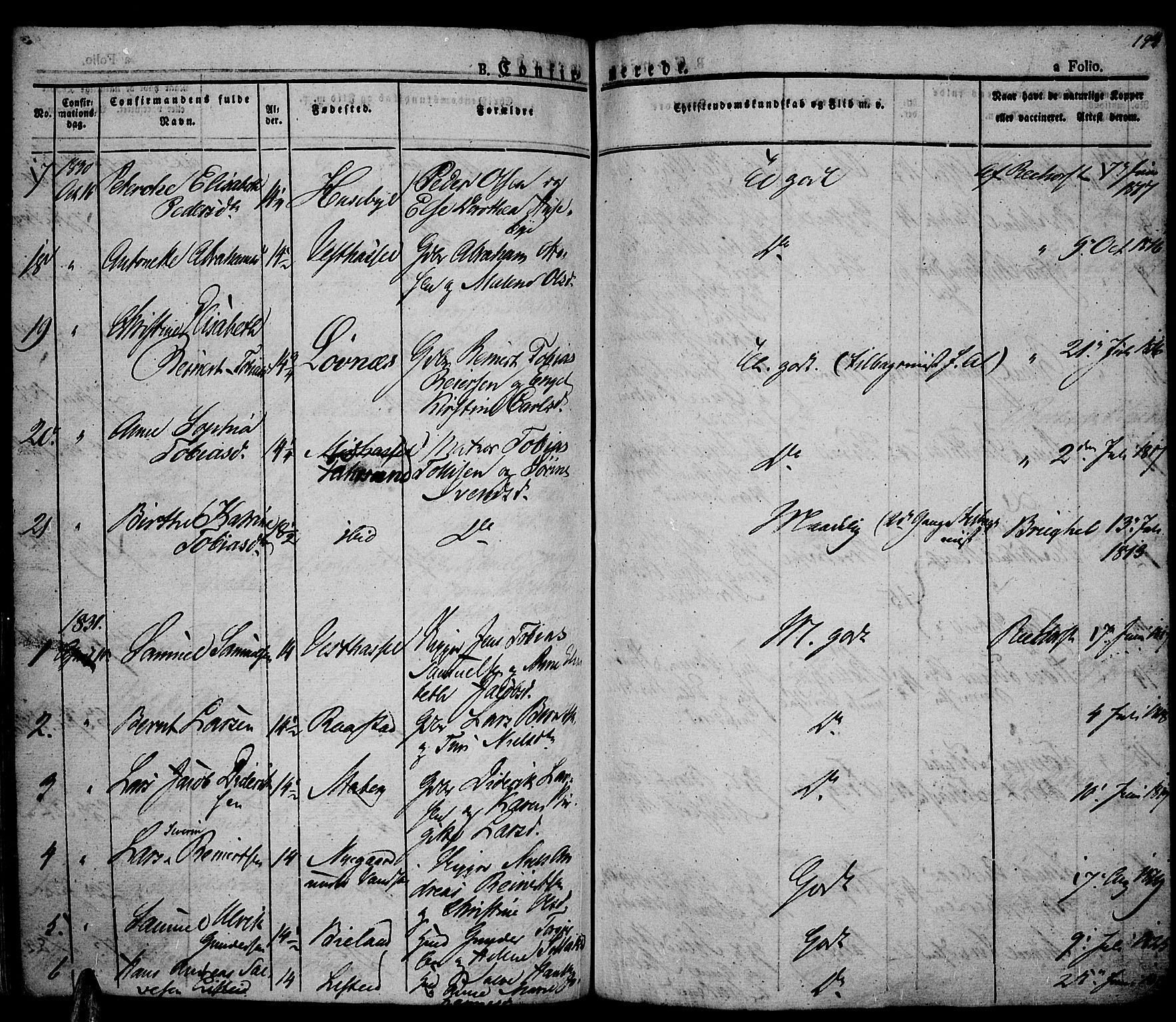 Lista sokneprestkontor, AV/SAK-1111-0027/F/Fa/L0008: Parish register (official) no. A 8, 1823-1835, p. 194