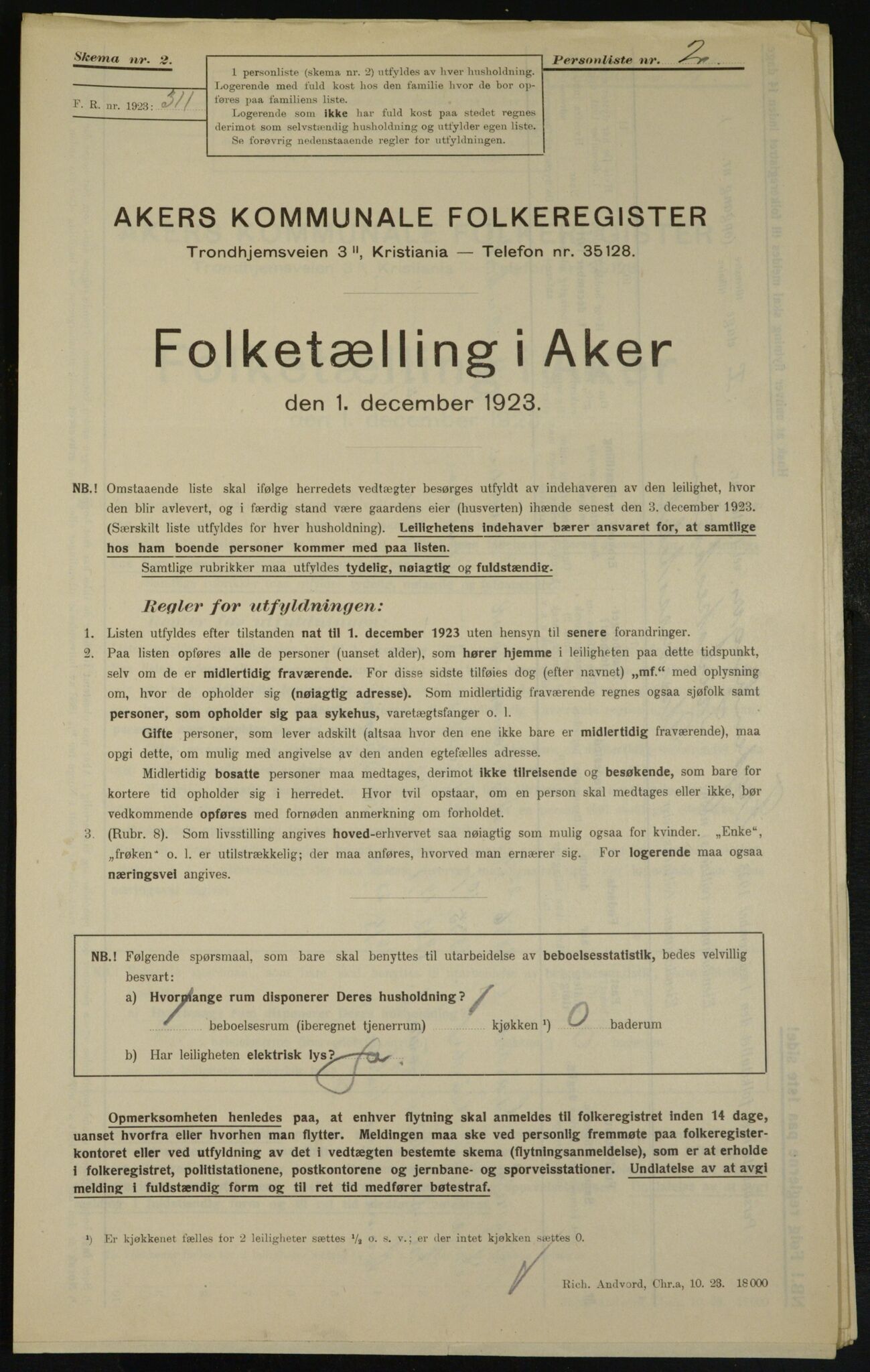 , Municipal Census 1923 for Aker, 1923, p. 24243