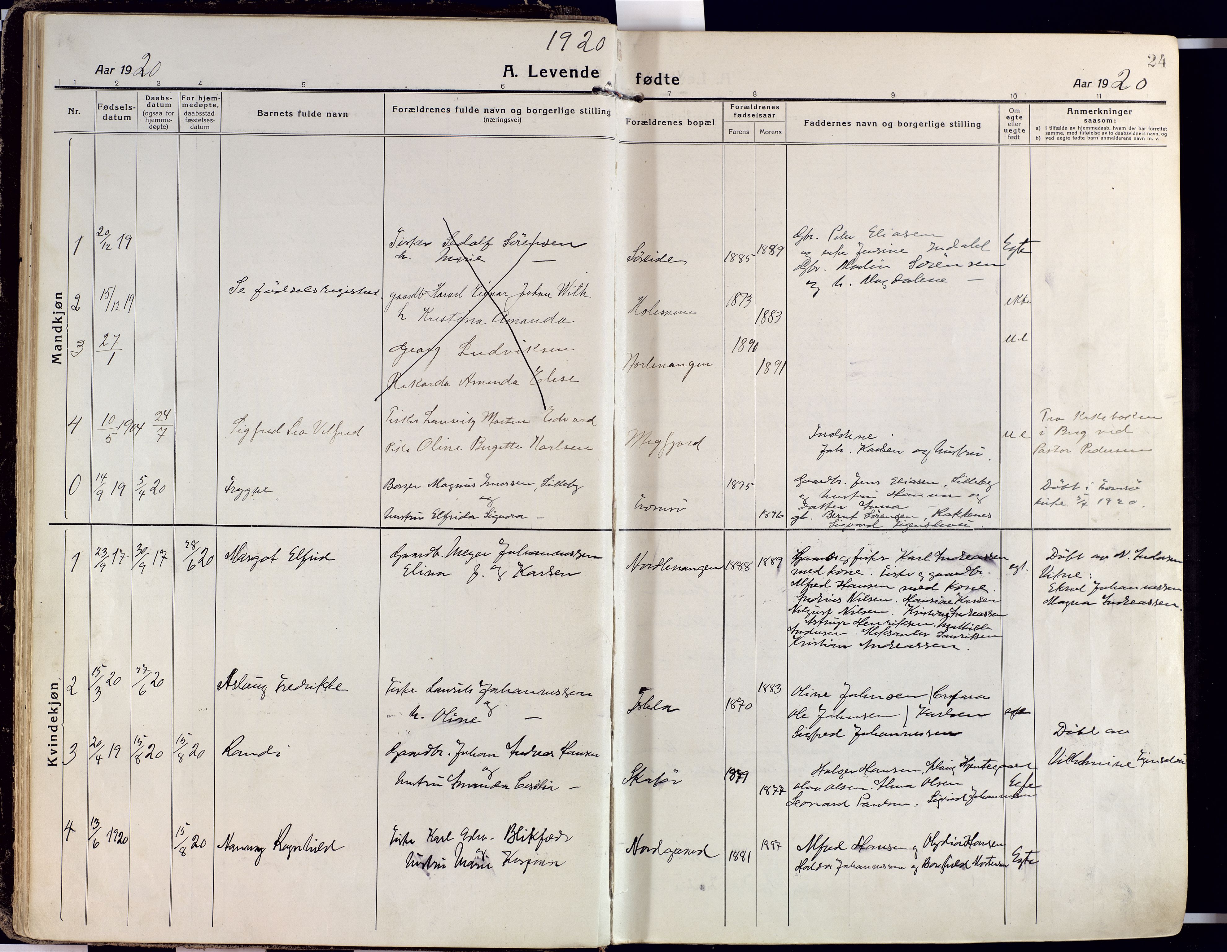 Karlsøy sokneprestembete, AV/SATØ-S-1299/H/Ha/Haa/L0015kirke: Parish register (official) no. 15, 1918-1929, p. 24