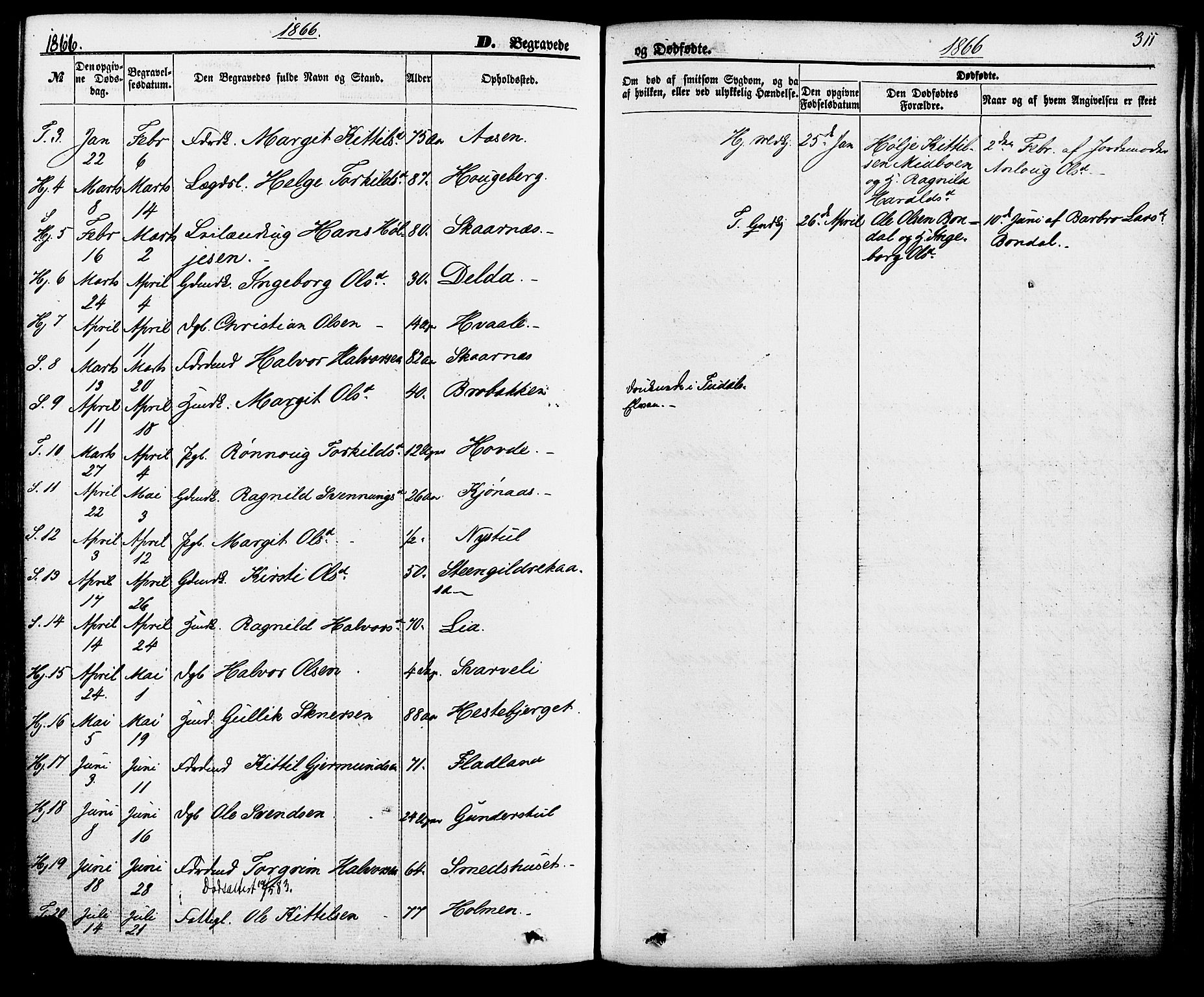 Hjartdal kirkebøker, SAKO/A-270/F/Fa/L0009: Parish register (official) no. I 9, 1860-1879, p. 311