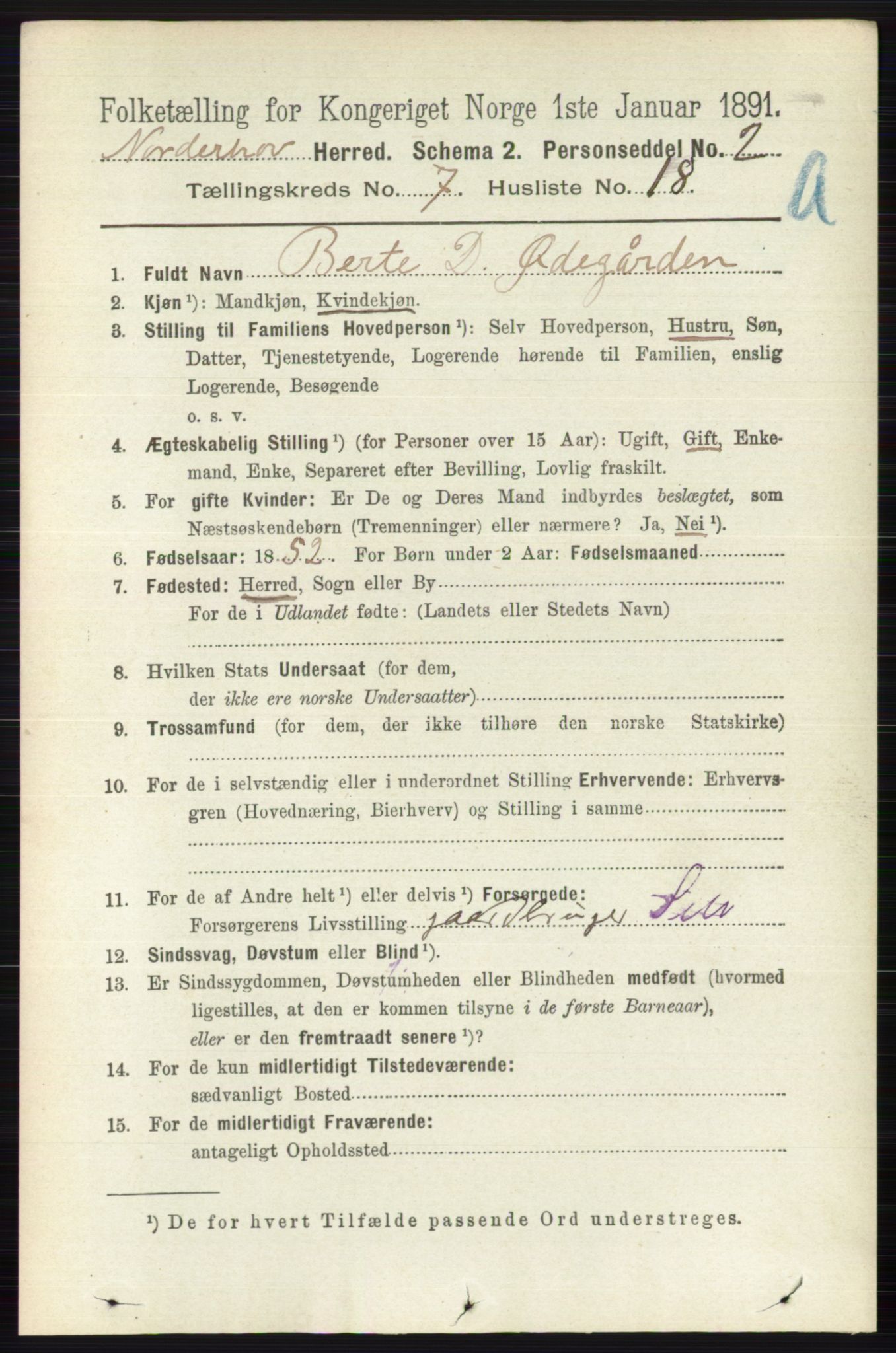 RA, 1891 census for 0613 Norderhov, 1891, p. 4571