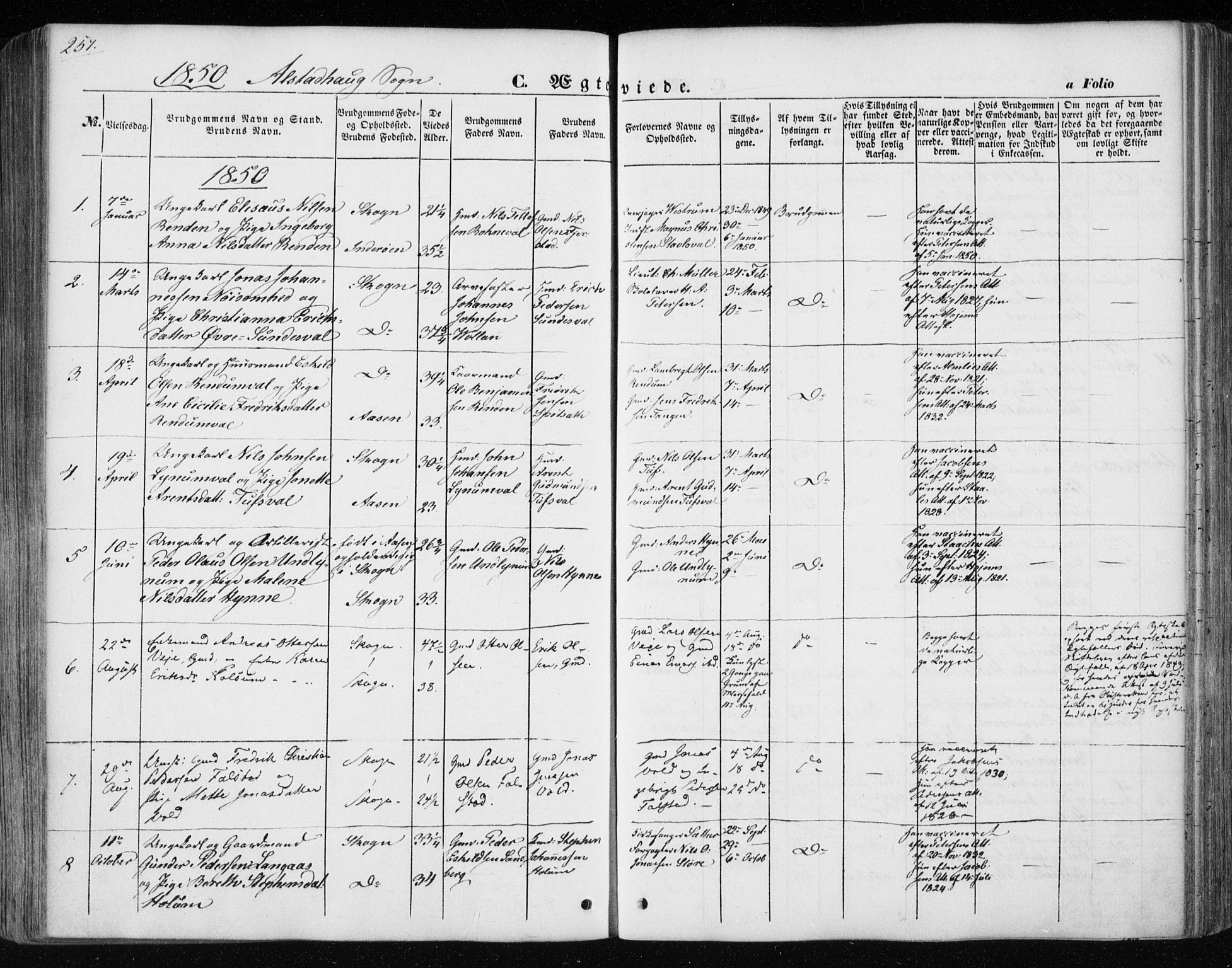Ministerialprotokoller, klokkerbøker og fødselsregistre - Nord-Trøndelag, SAT/A-1458/717/L0154: Parish register (official) no. 717A07 /1, 1850-1862, p. 257