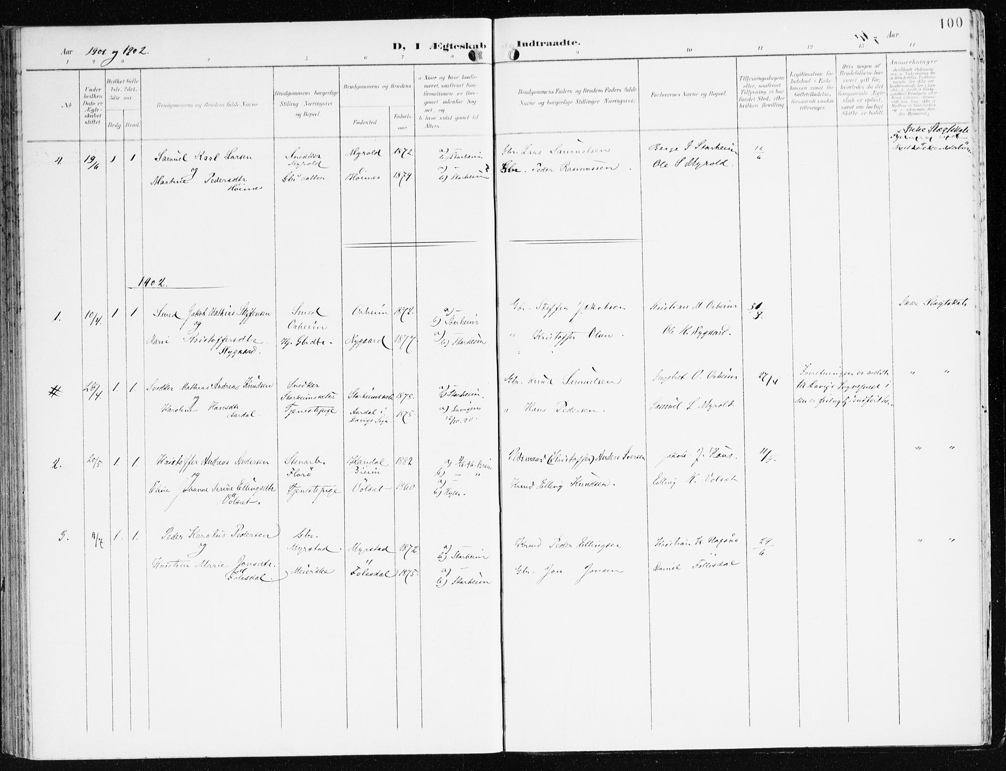 Eid sokneprestembete, SAB/A-82301/H/Haa/Haac/L0002: Parish register (official) no. C 2, 1899-1927, p. 100