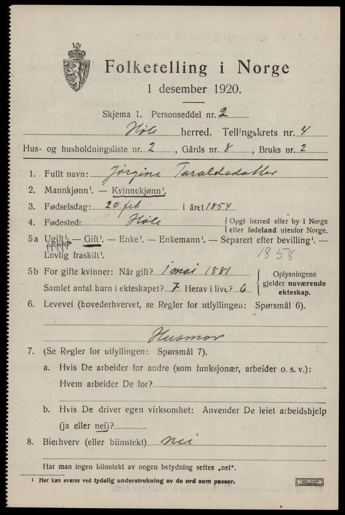 SAST, 1920 census for Høle, 1920, p. 1375