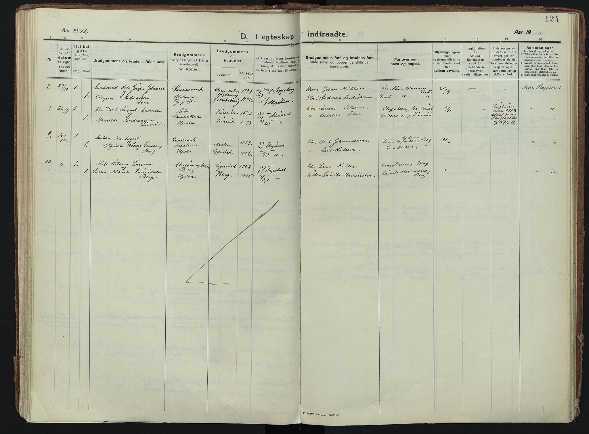 Skiptvet prestekontor Kirkebøker, AV/SAO-A-20009/F/Fa/L0012: Parish register (official) no. 12, 1913-1924, p. 124