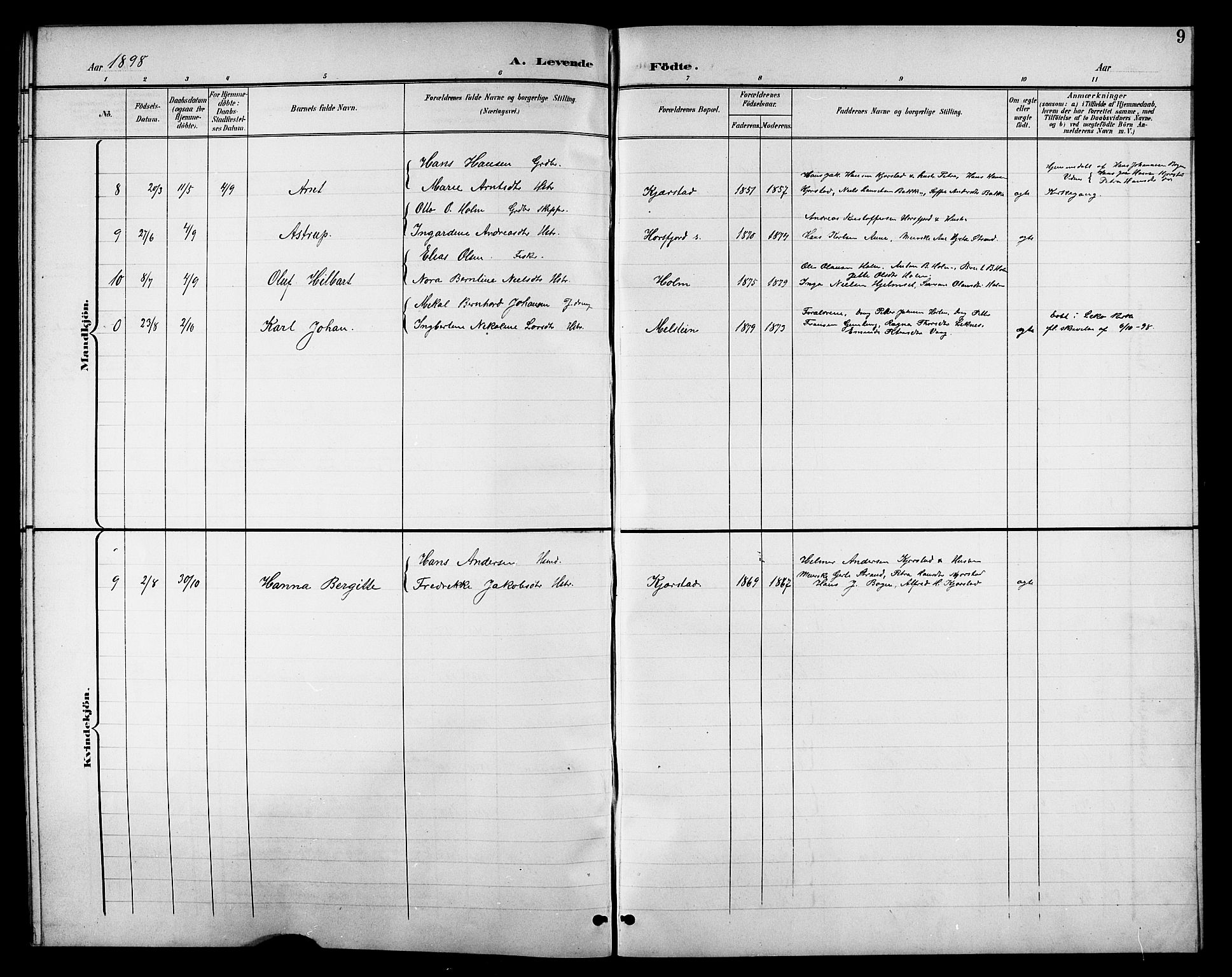 Ministerialprotokoller, klokkerbøker og fødselsregistre - Nordland, AV/SAT-A-1459/811/L0170: Parish register (copy) no. 811C02, 1896-1908, p. 9