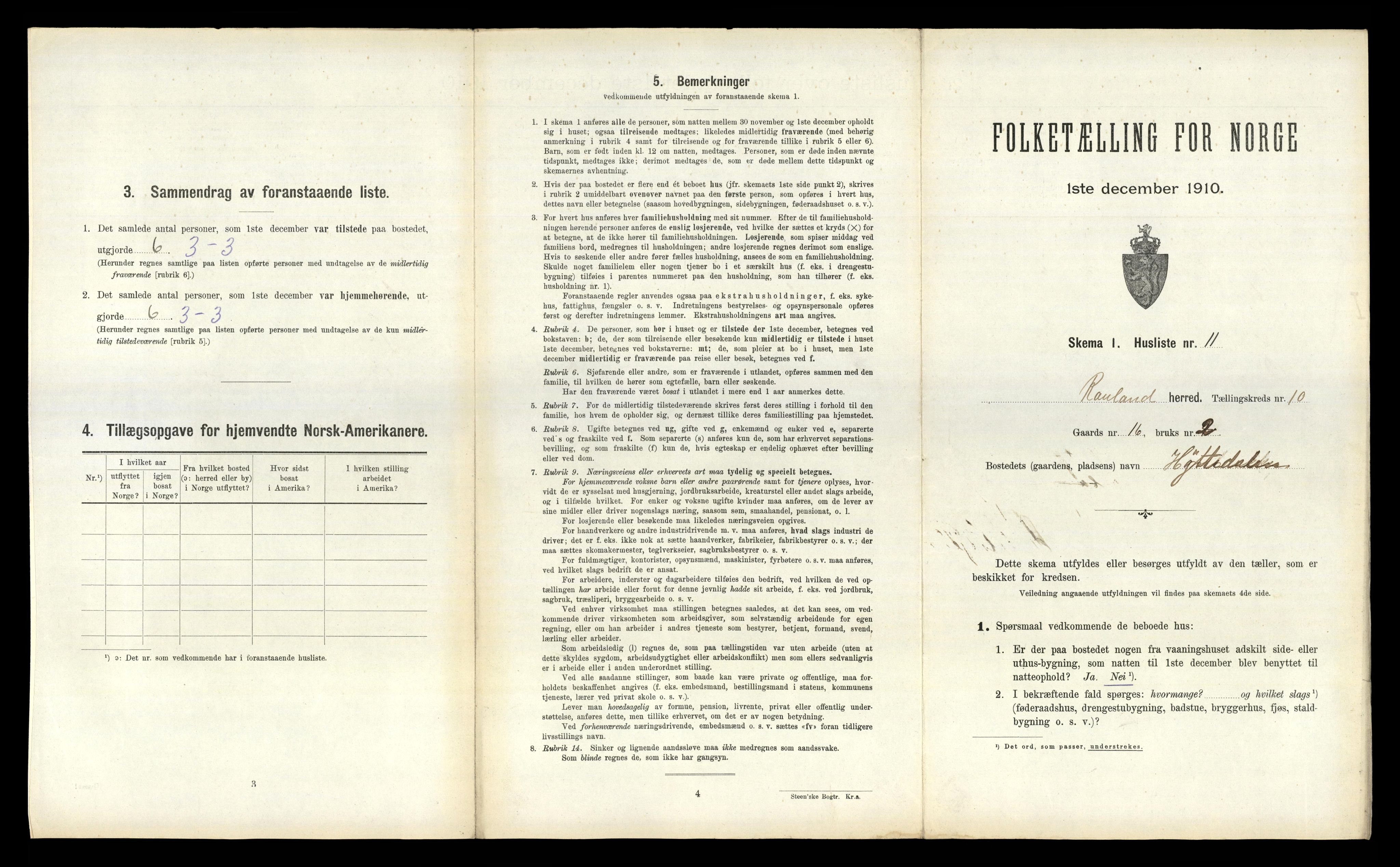 RA, 1910 census for Rauland, 1910, p. 357