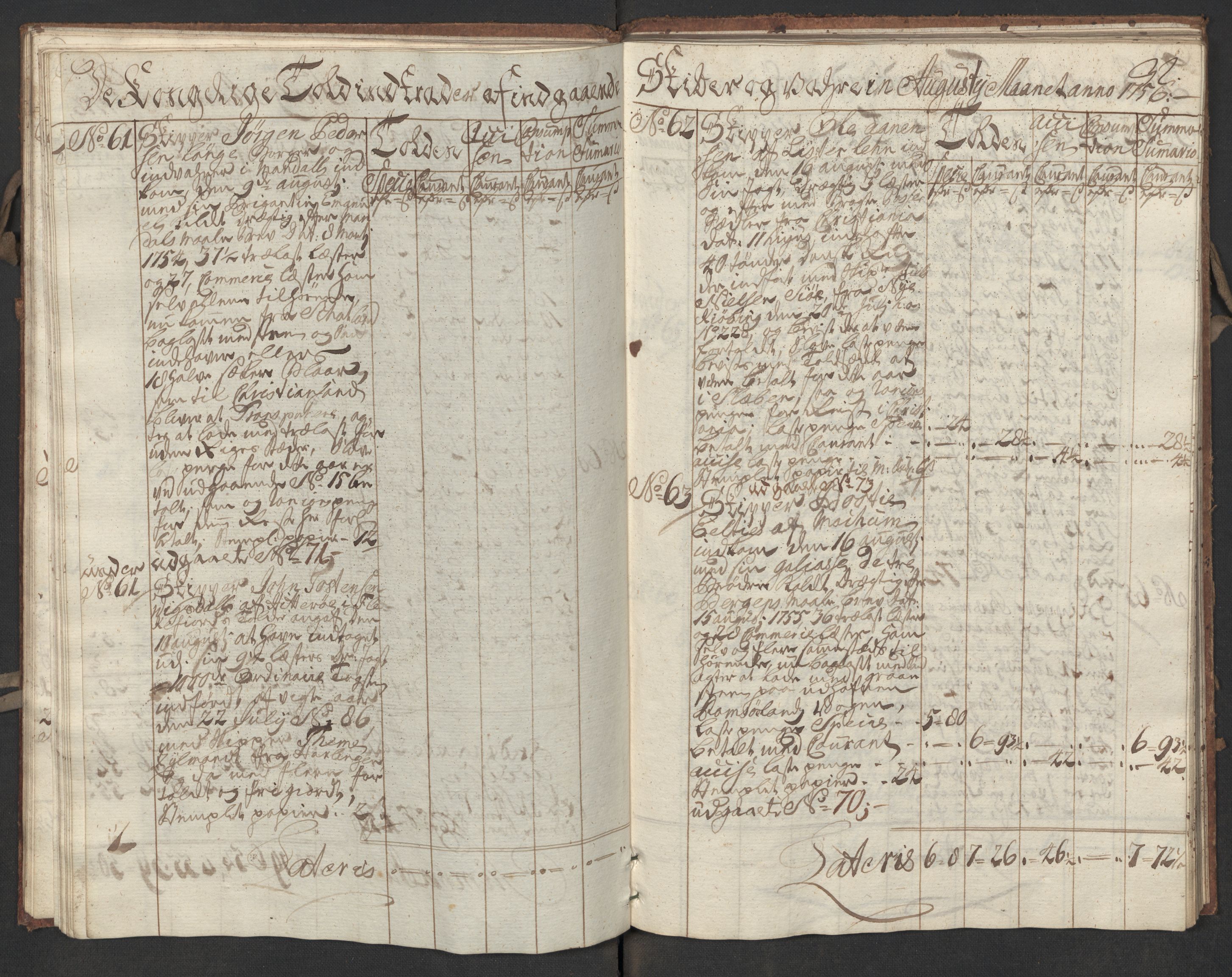 Generaltollkammeret, tollregnskaper, AV/RA-EA-5490/R17/L0017/0001: Tollregnskaper Mandal / Inngående kontratollbok, 1756, p. 31b-32a