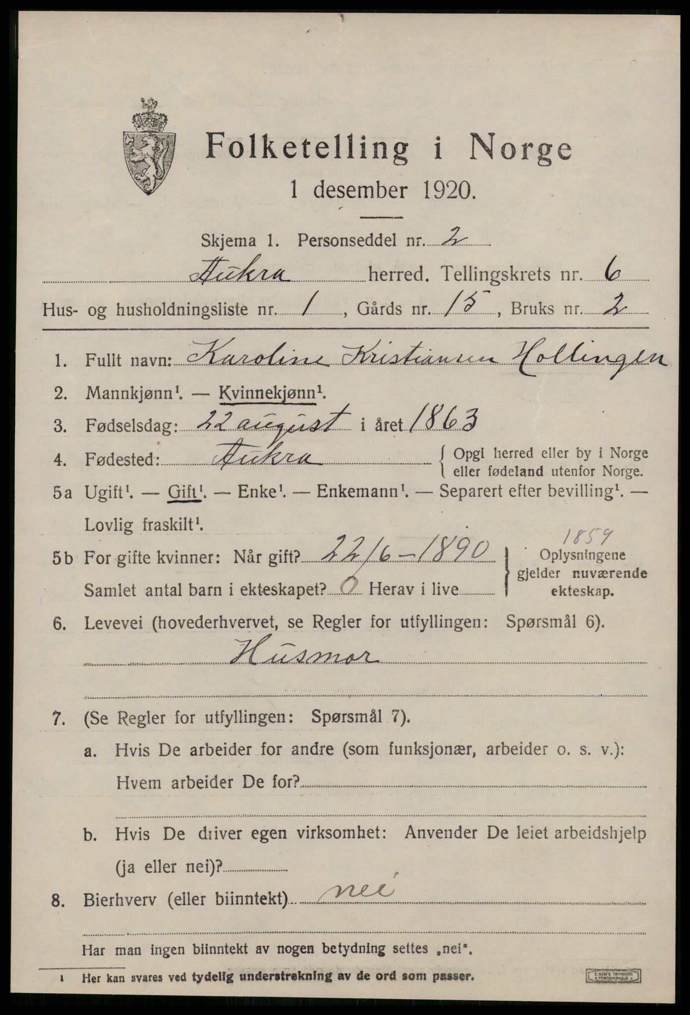 SAT, 1920 census for Aukra, 1920, p. 3945