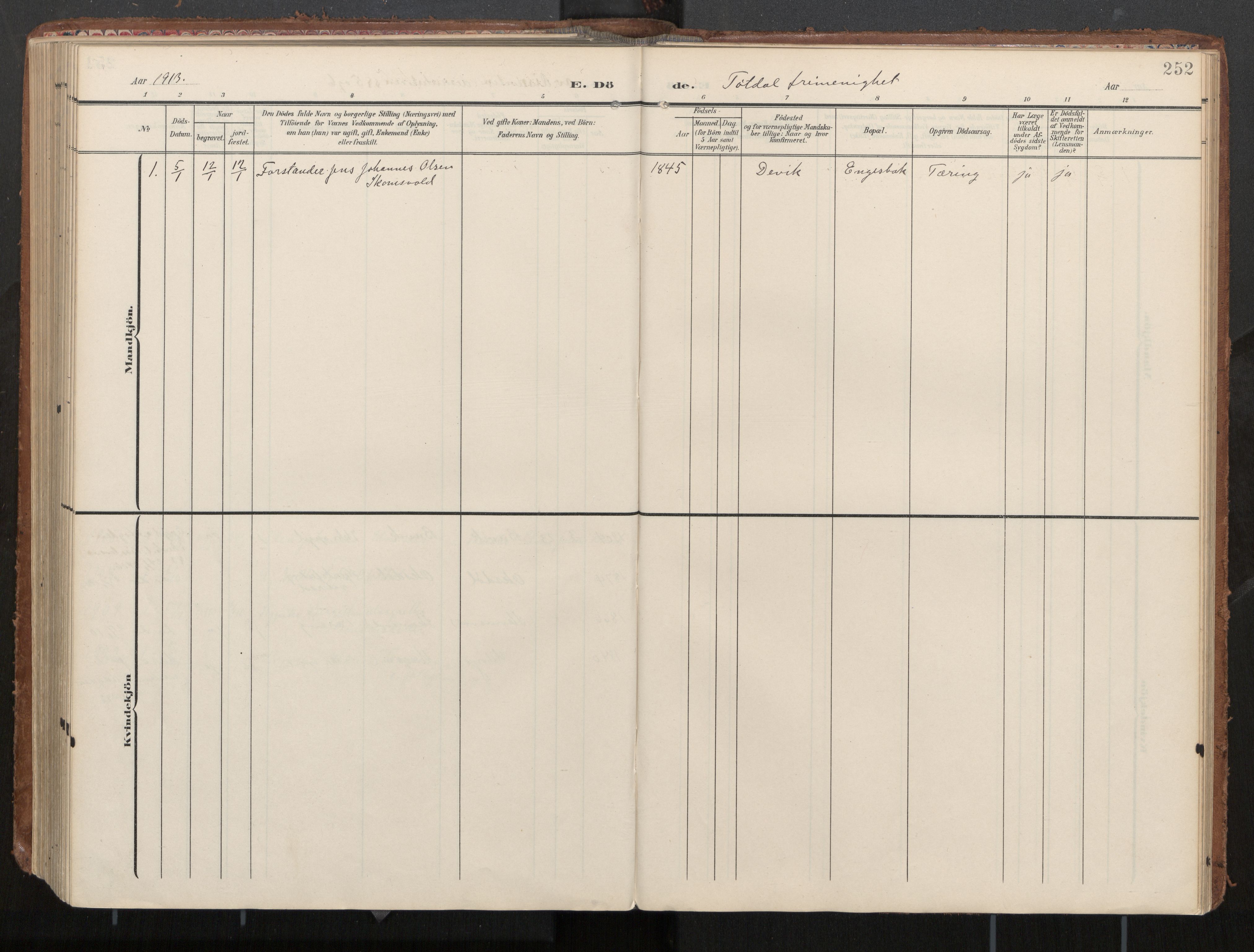 Ministerialprotokoller, klokkerbøker og fødselsregistre - Nord-Trøndelag, AV/SAT-A-1458/774/L0629: Parish register (official), 1904-1926, p. 252