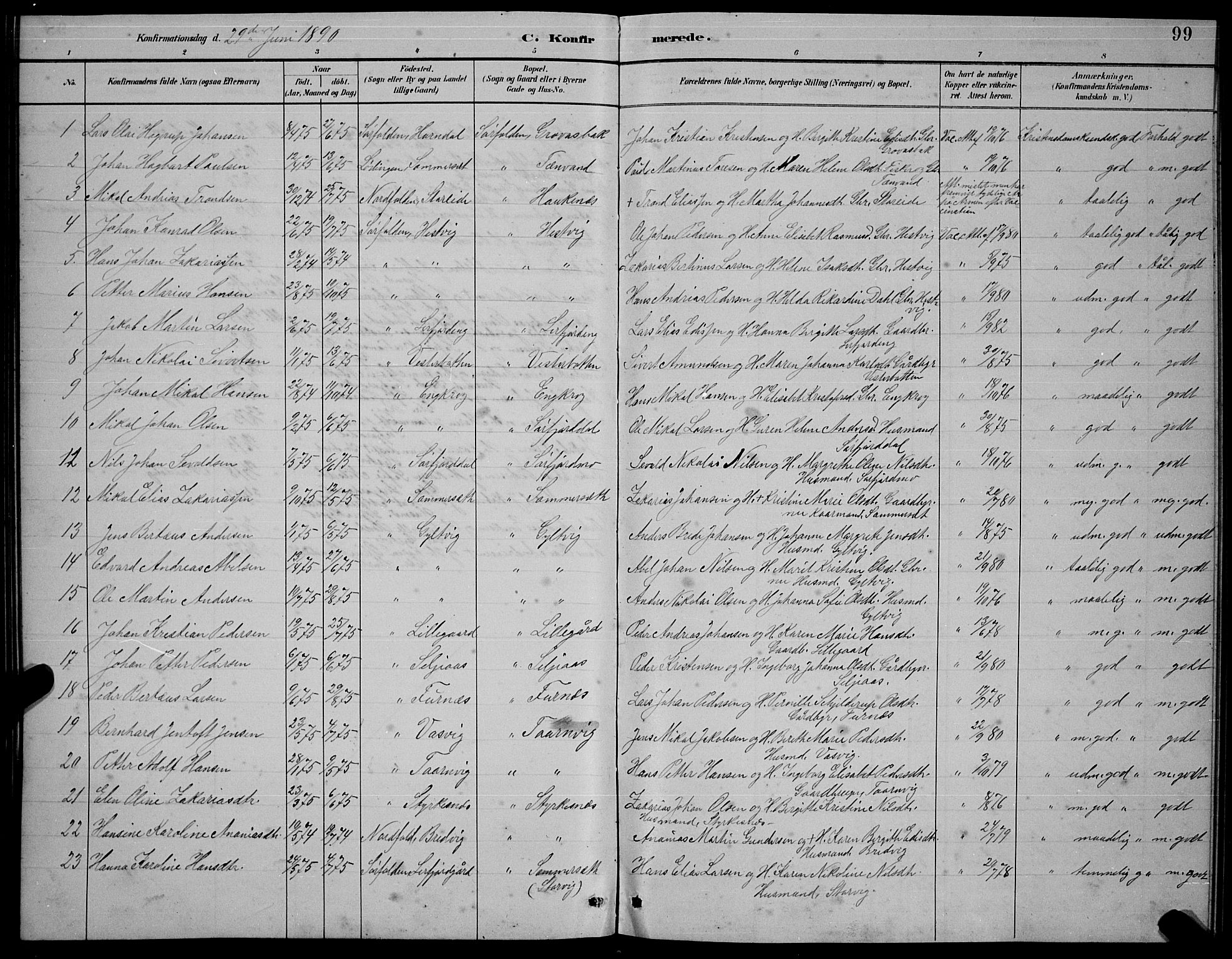 Ministerialprotokoller, klokkerbøker og fødselsregistre - Nordland, AV/SAT-A-1459/854/L0785: Parish register (copy) no. 854C01, 1883-1891, p. 99