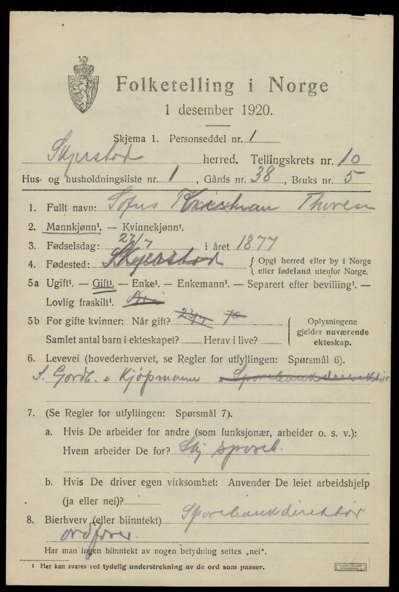 SAT, 1920 census for Skjerstad, 1920, p. 3513