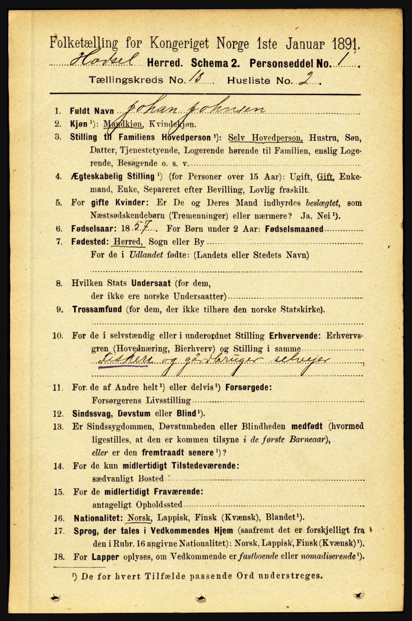 RA, 1891 census for 1866 Hadsel, 1891, p. 5829