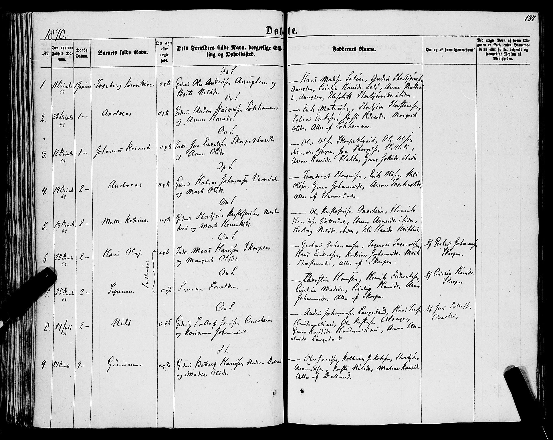 Tysnes sokneprestembete, AV/SAB-A-78601/H/Haa: Parish register (official) no. A 11, 1860-1871, p. 137