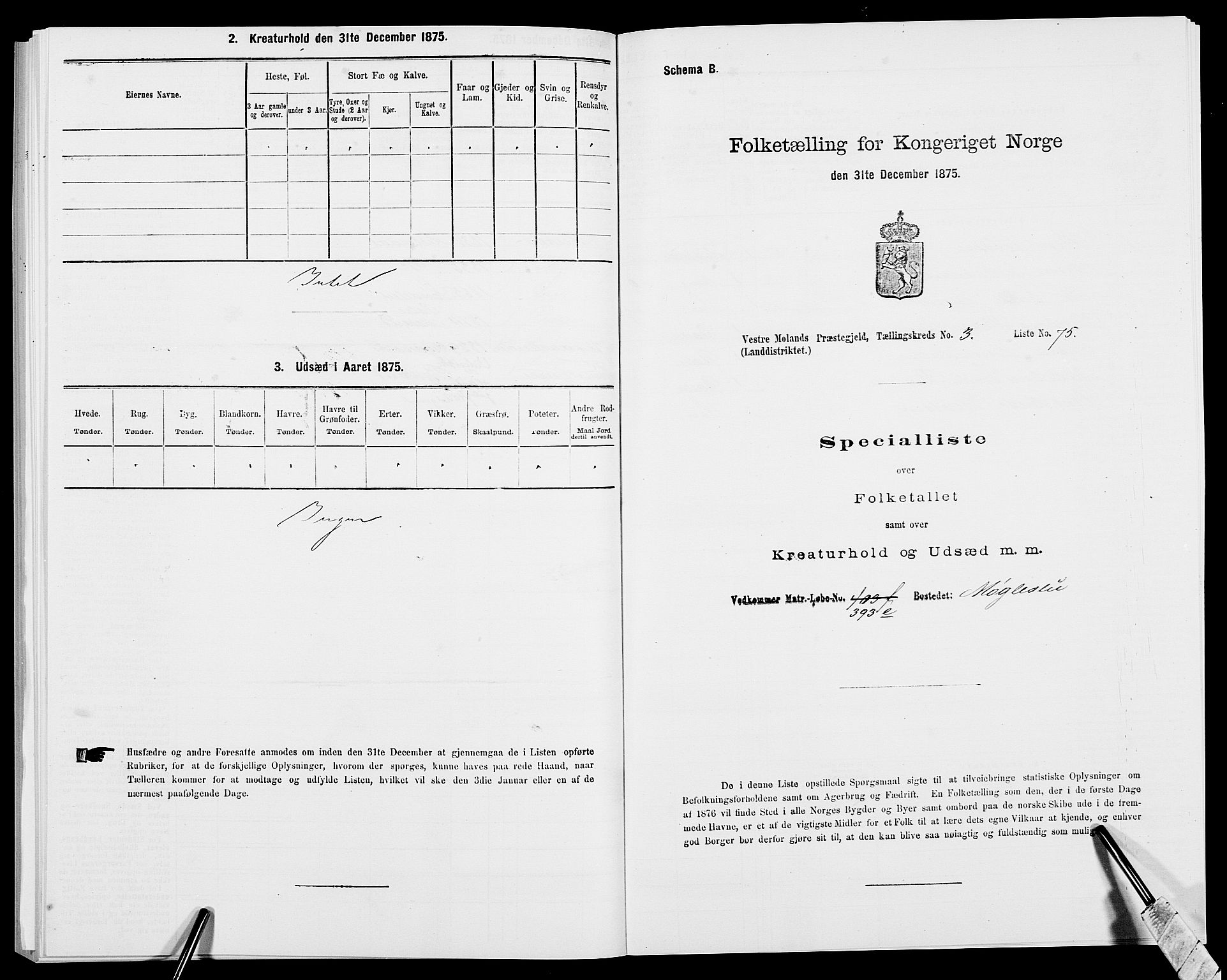 SAK, 1875 census for 0926L Vestre Moland/Vestre Moland, 1875, p. 545